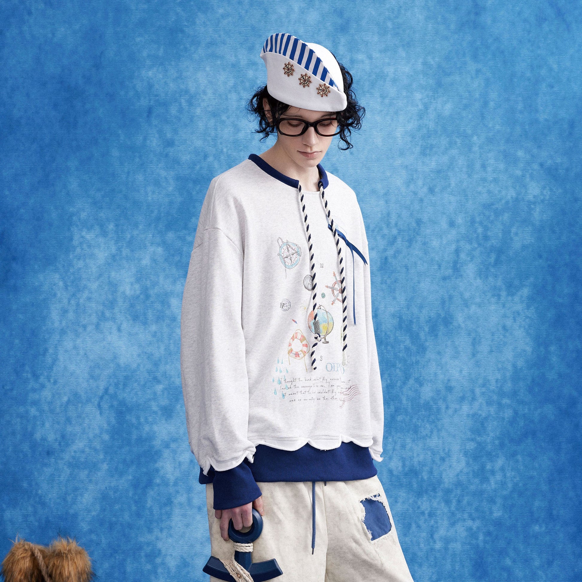 OIPWORD Voyager Graphic Scallop-Hem Sweatshirt-Sweatshirt-S-Free Shipping Leatheretro