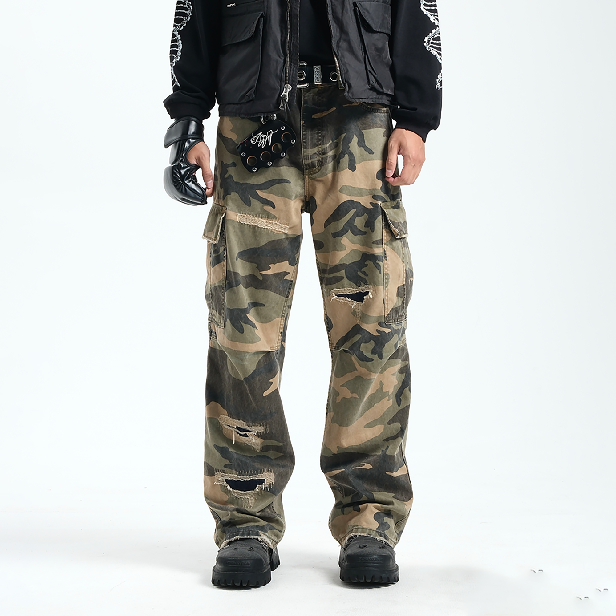 NEIGBORL Straight-Leg Camo Cargo Pants-Pants-S-Free Shipping Leatheretro