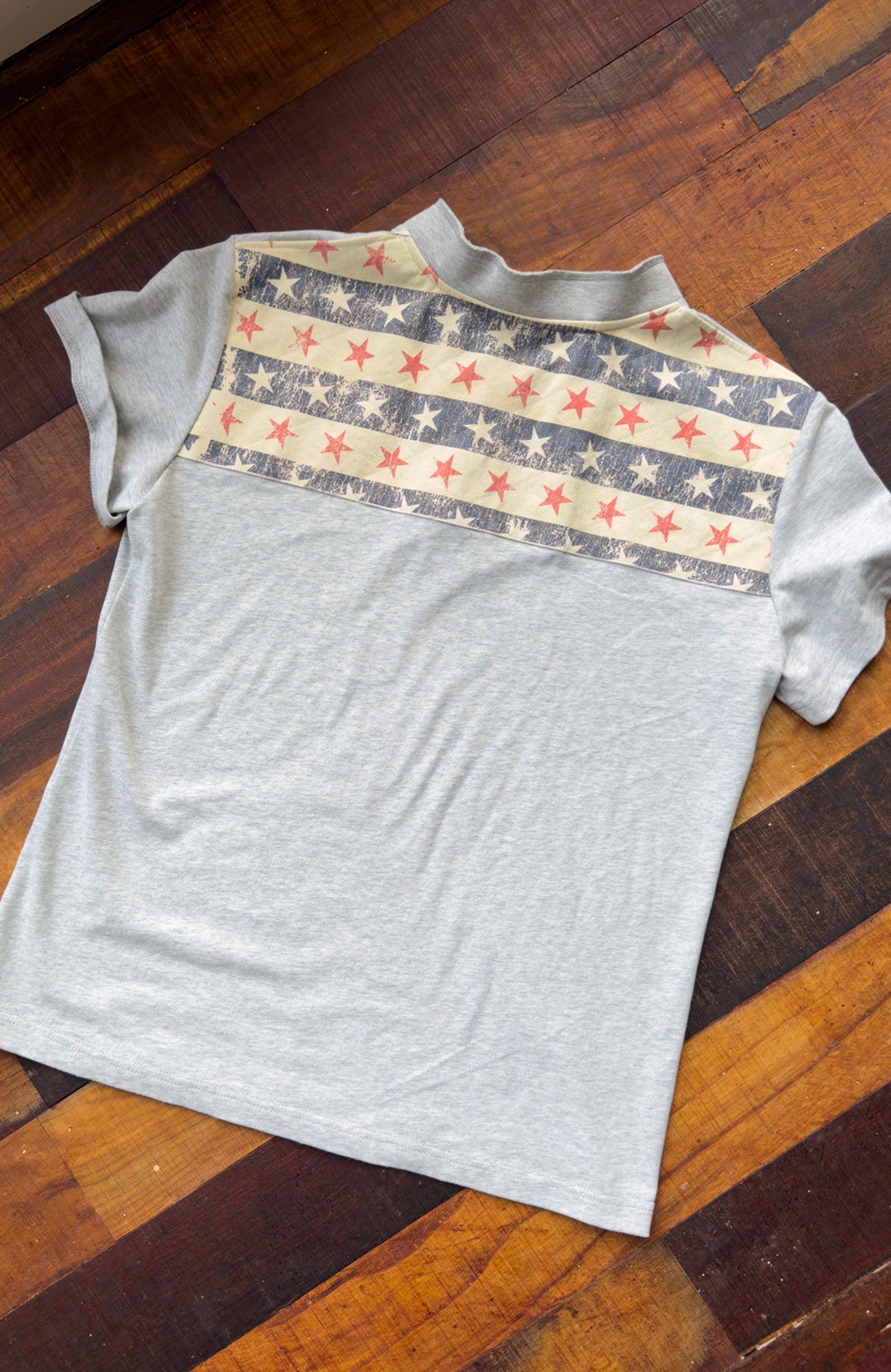 TRECLUB Retro Star Stripe Stand-Collar Polo T-Shirt-T Shirt-S (preorder)-Free Shipping Leatheretro