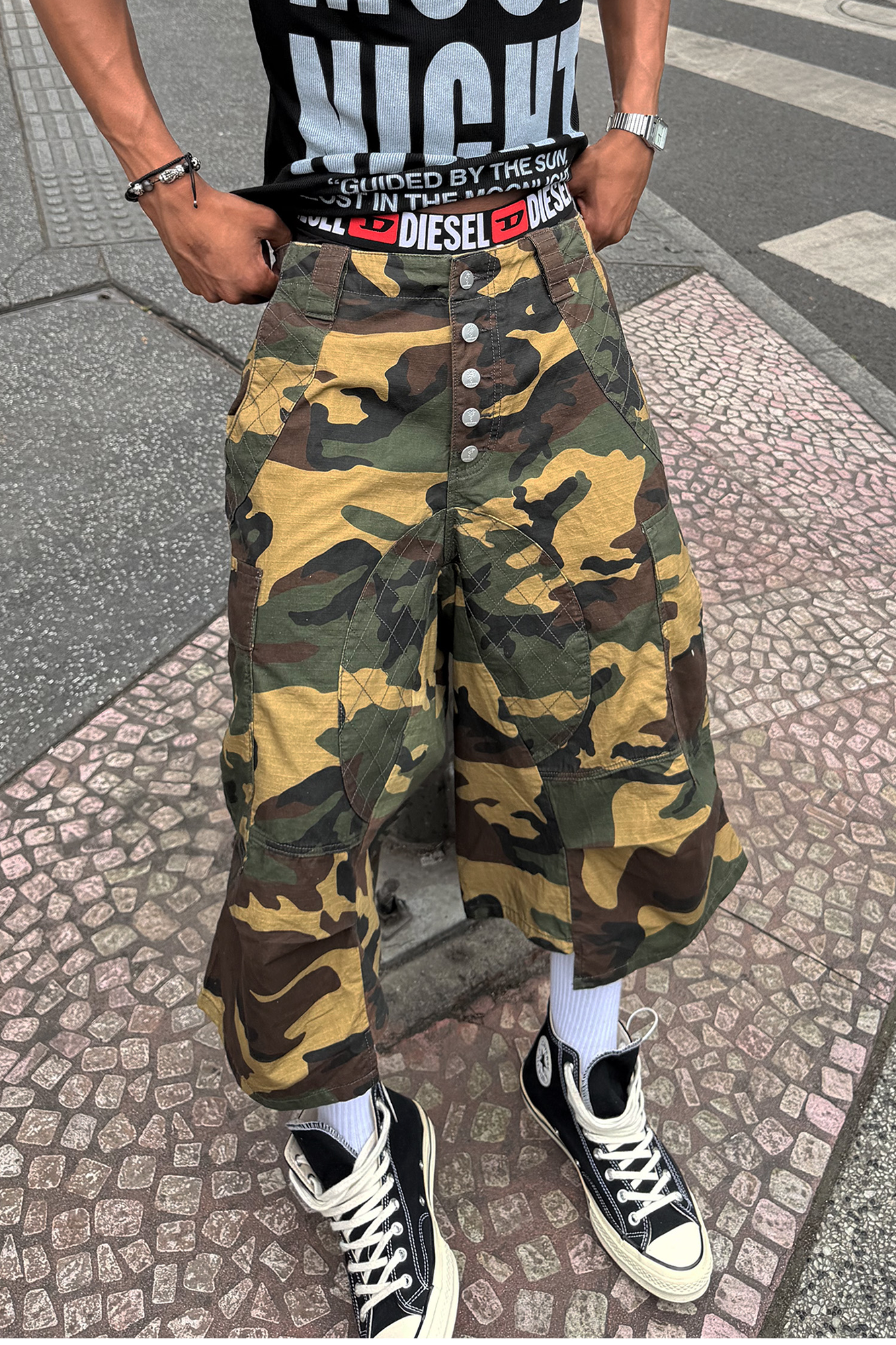STEEPC Button-Fly Camo Quilted Cargo Shorts-Shorts-S / 28"-Free Shipping Leatheretro