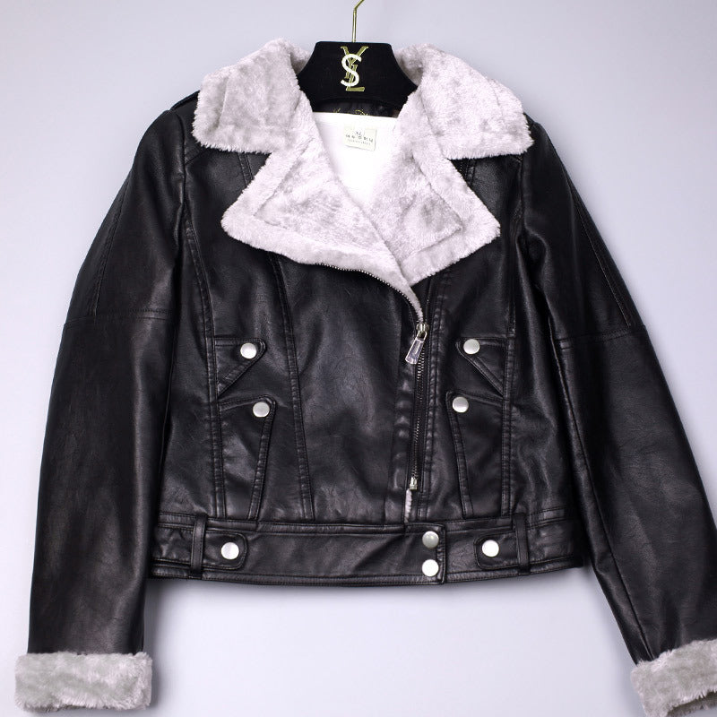 Women’s Faux Leather Motorcycle Jacket-Black-S-Free Shipping Leatheretro
