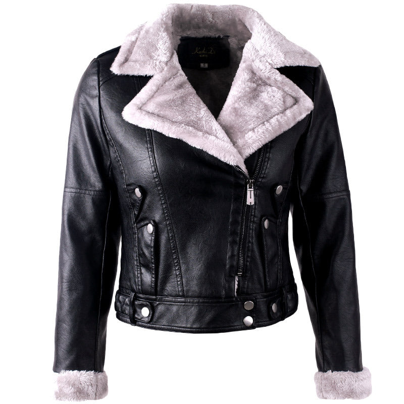 Women’s Faux Leather Motorcycle Jacket-Black-S-Free Shipping Leatheretro