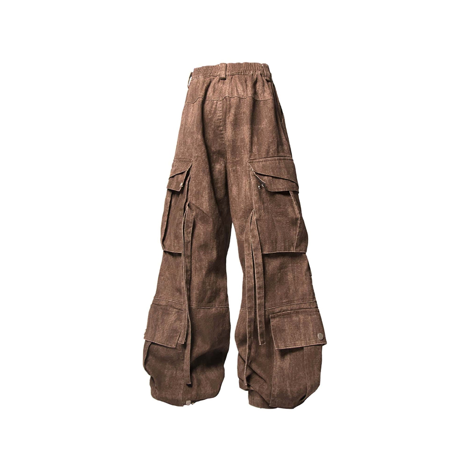 RELABEL Tie-Dye Multi-Pocket Pleated Straps Cargo-Pants-XS-Brown-Free Shipping Leatheretro