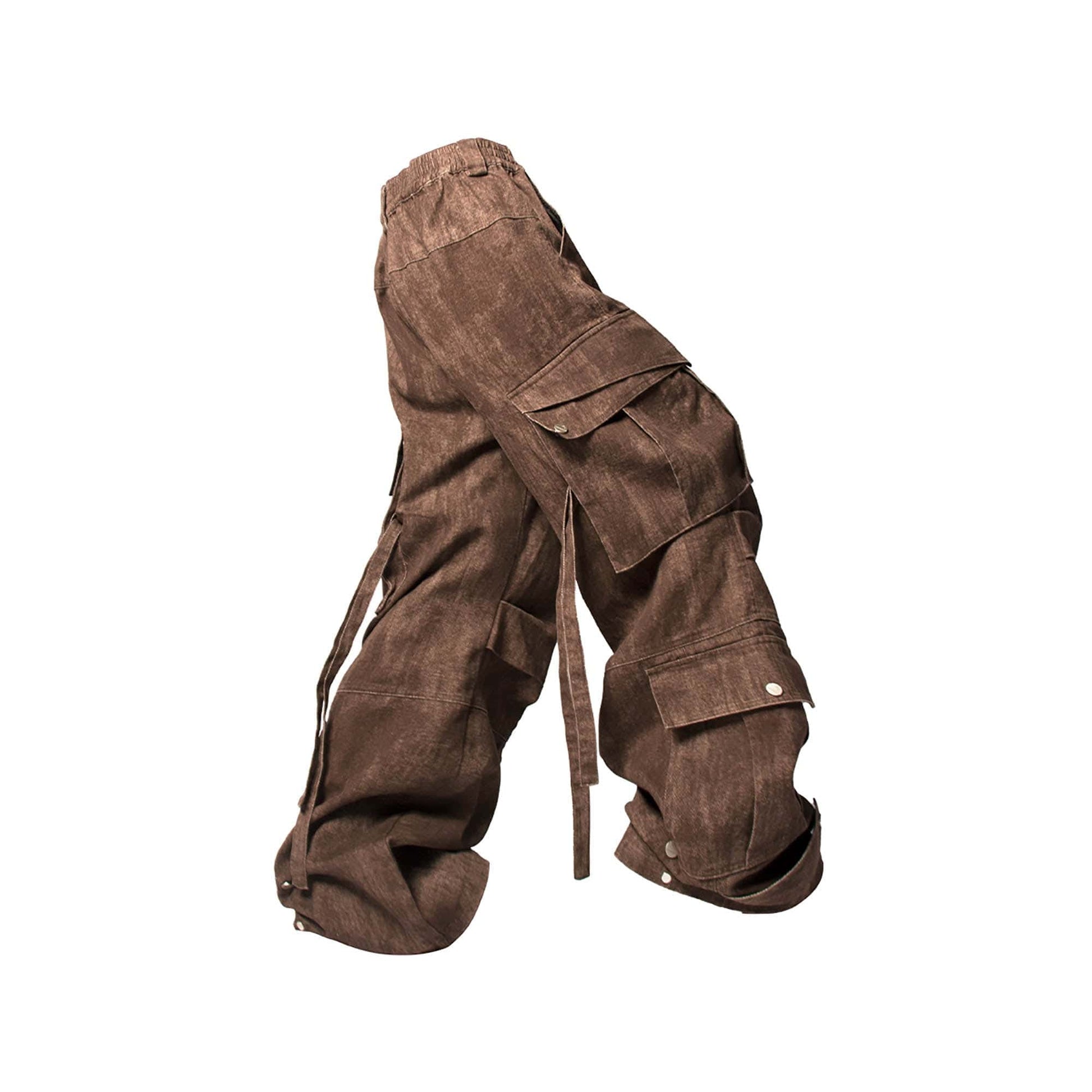 RELABEL Tie-Dye Multi-Pocket Pleated Straps Cargo-Pants-XS-Brown-Free Shipping Leatheretro