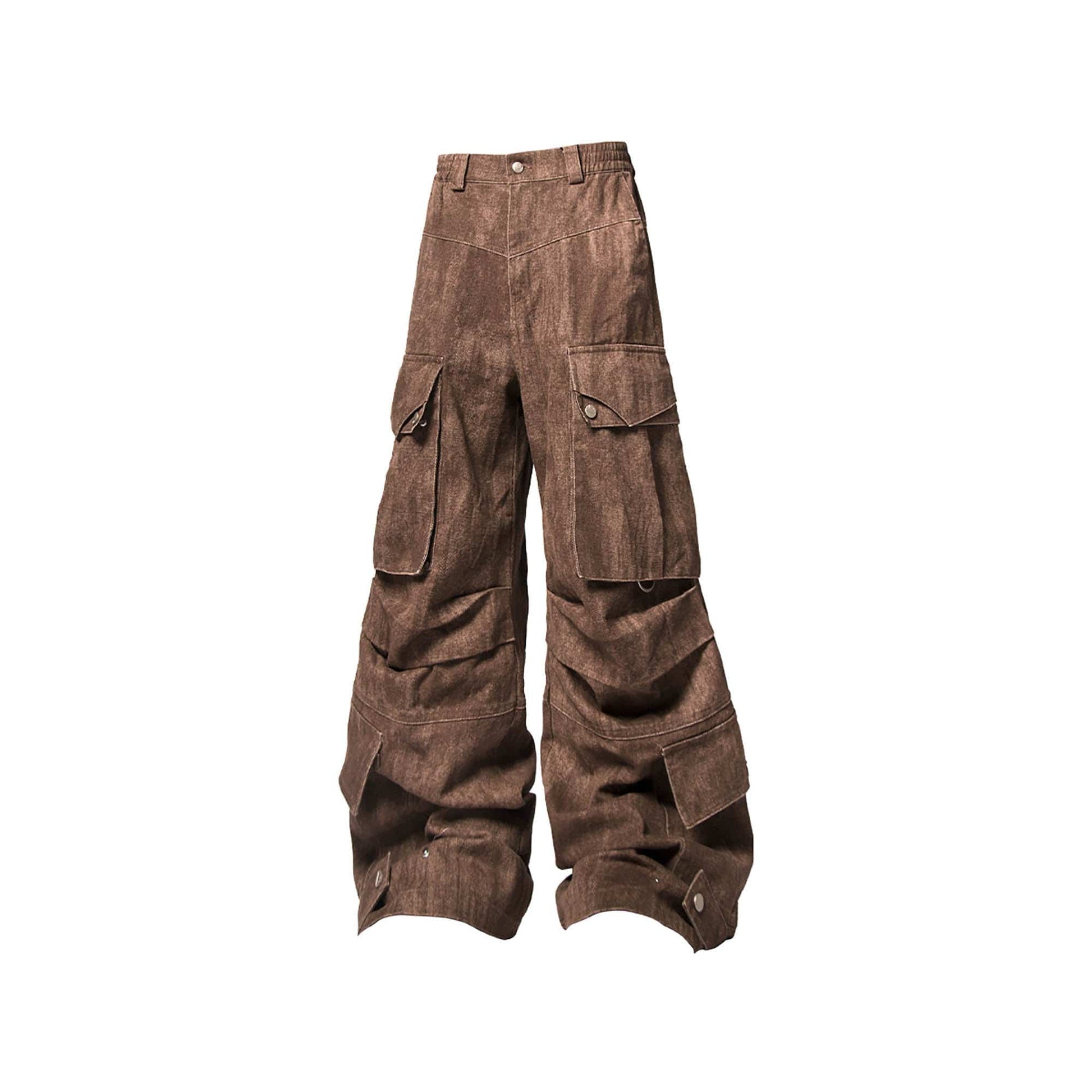 RELABEL Tie-Dye Multi-Pocket Pleated Straps Cargo-Pants-XS-Brown-Free Shipping Leatheretro