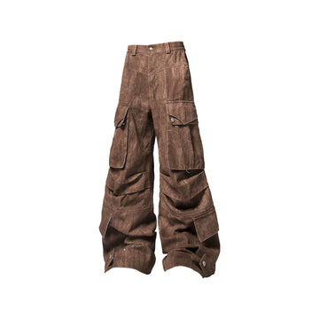 RELABEL Tie-Dye Multi-Pocket Pleated Straps Cargo-Pants-XS-Brown-Free Shipping Leatheretro