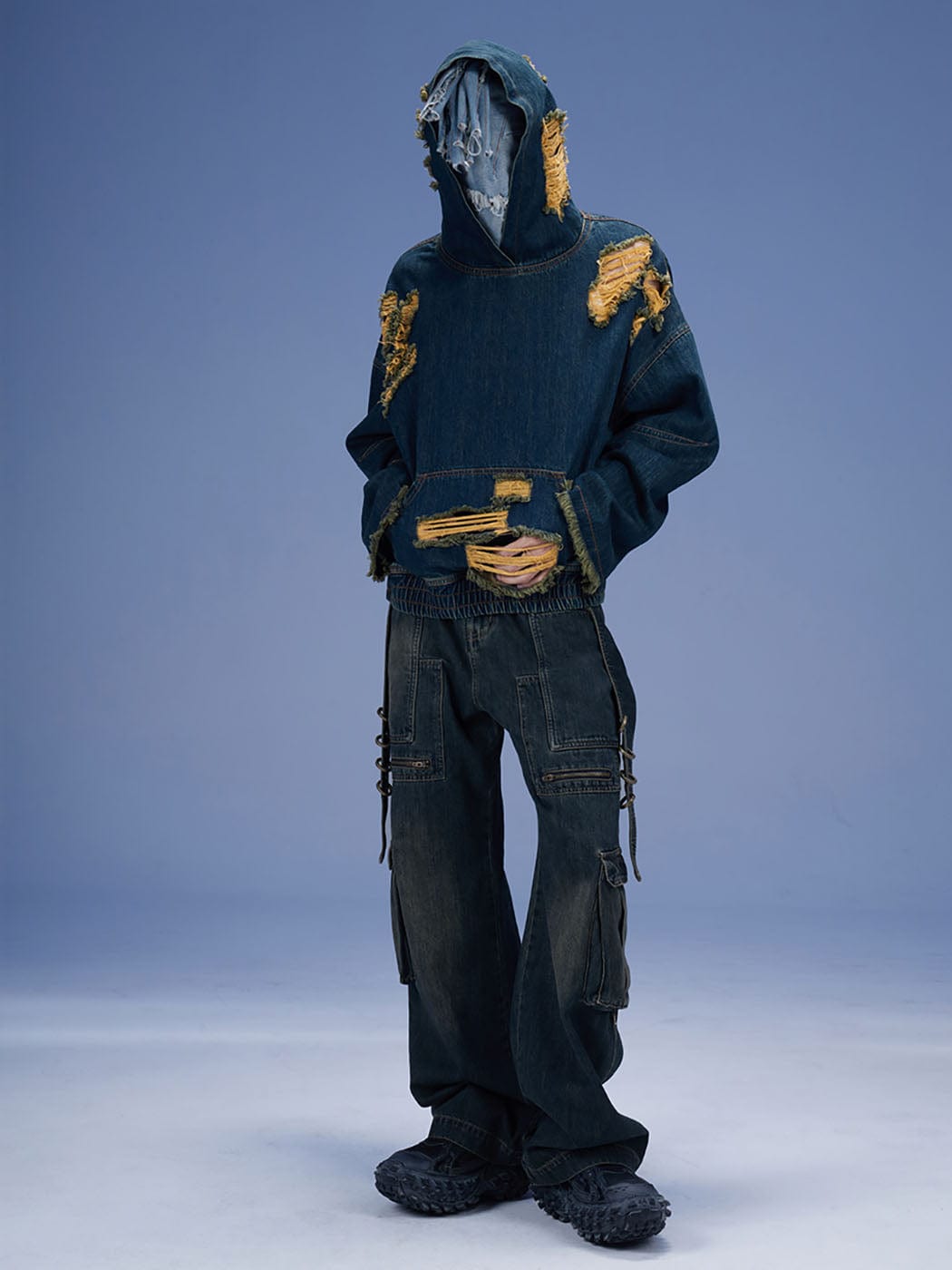 DND4DES Scimitar Rings Deconstructed Denim Cargo-Jeans-S-Free Shipping Leatheretro