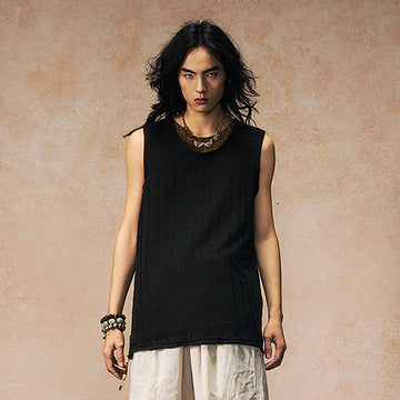 GONGHE REPUB Distressed Rib-Knit Vest-Vest-S-Black-Free Shipping Leatheretro