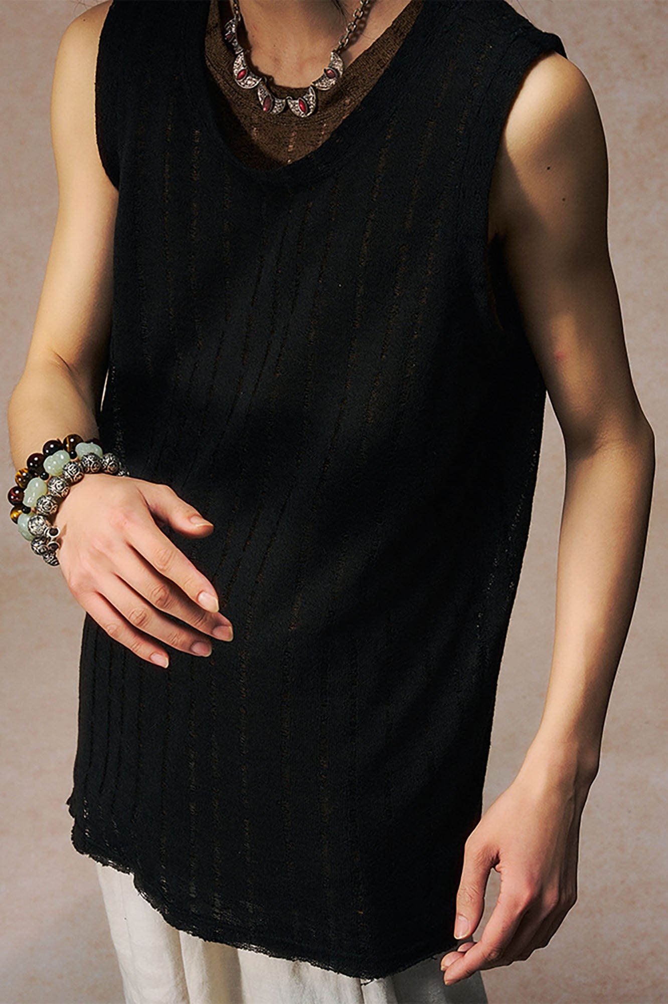 GONGHE REPUB Distressed Rib-Knit Vest-Vest-S-Black-Free Shipping Leatheretro