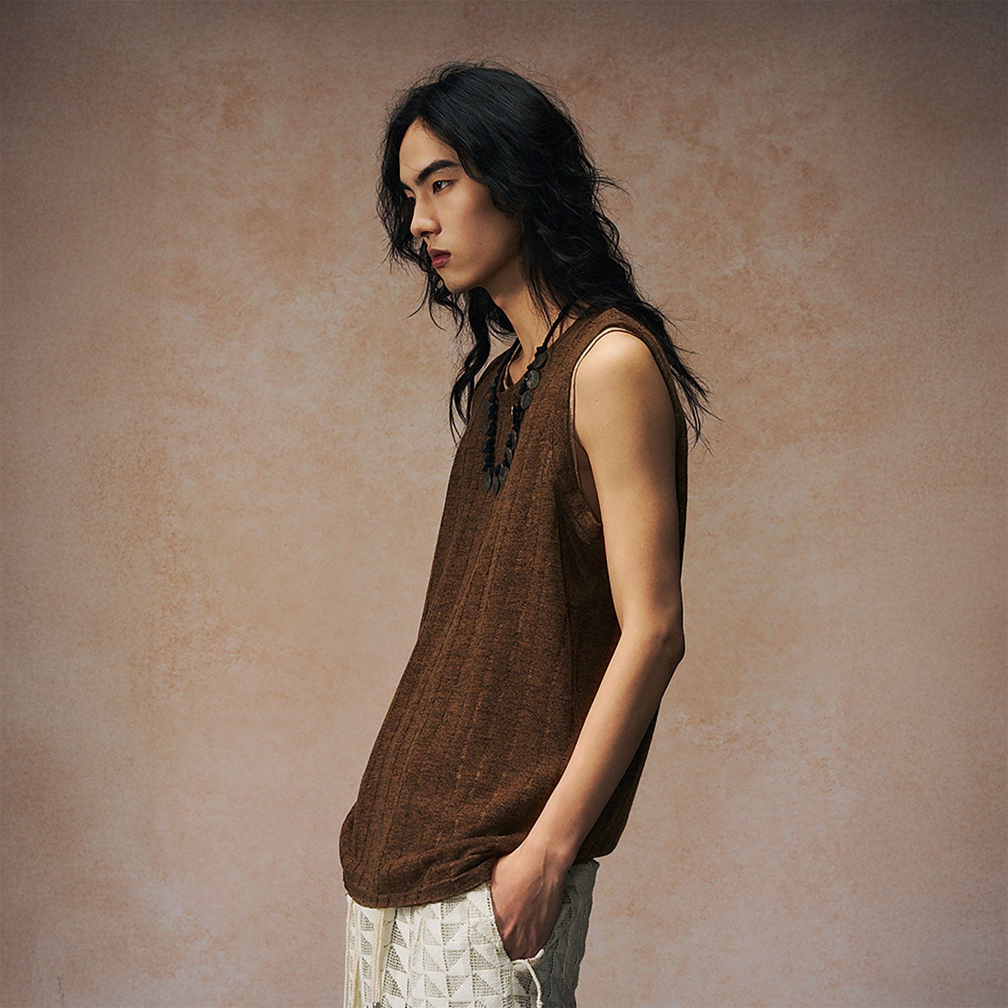 GONGHE REPUB Distressed Rib-Knit Vest-Vest-S-Coffee-Free Shipping Leatheretro