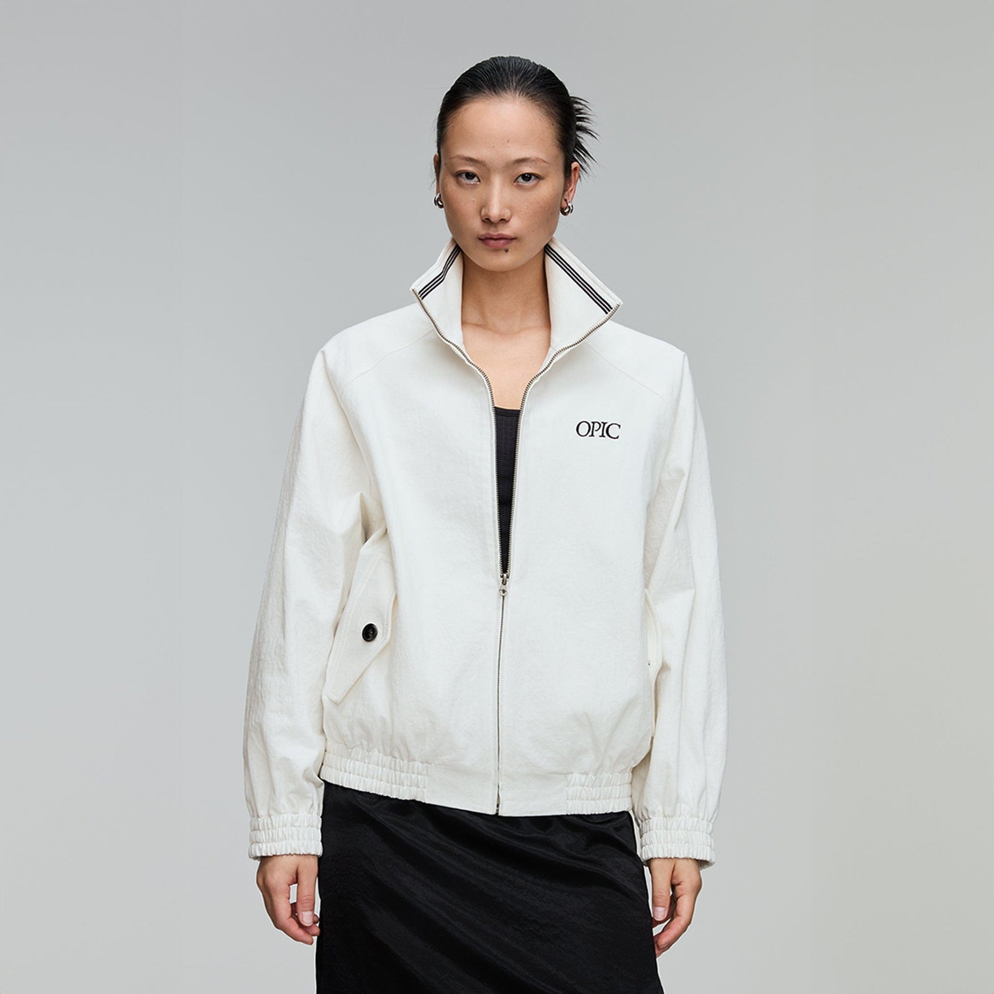 OPICLOTH Embroidered Logo Stand Collar Raglan Jacket-Jacket-XS-Free Shipping Leatheretro