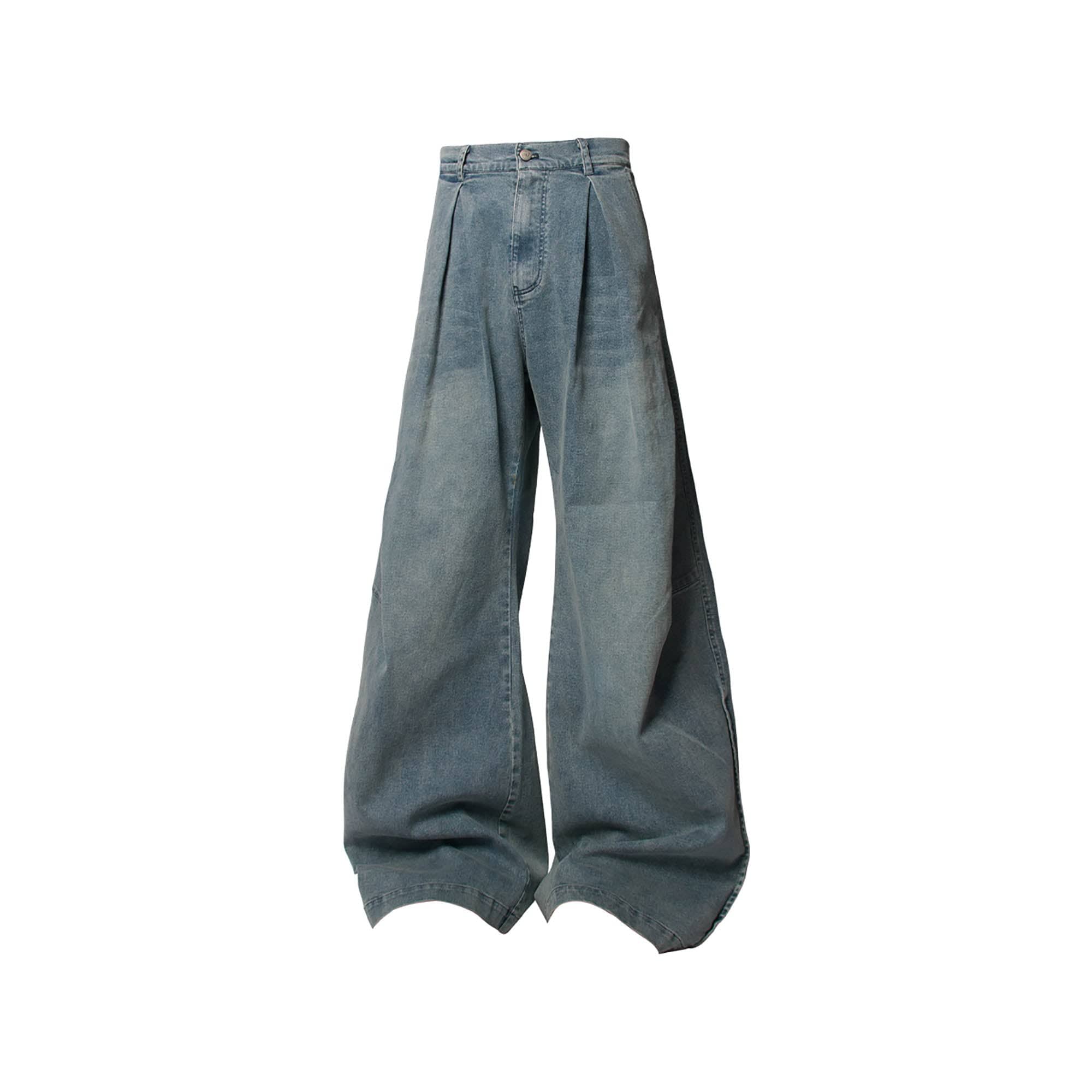 RELABEL Washed Pleated Waist Baggy Jeans-Jeans-XS-Green-Free Shipping Leatheretro