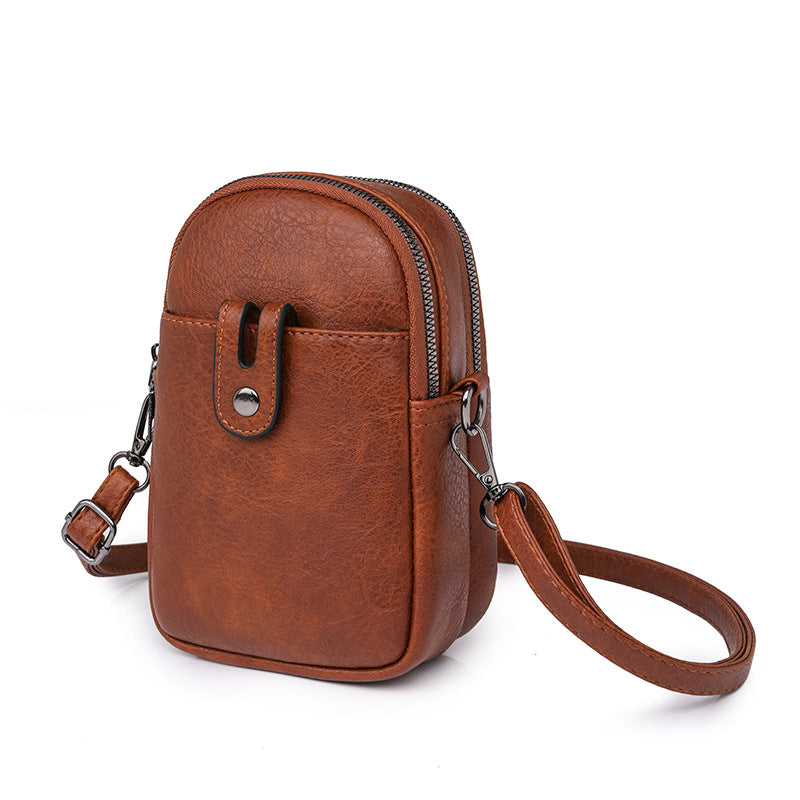 Double Zip Phone Crossbody Bag - Minimalist Phone Pouch-Crossbody Bag-Brown-Free Shipping Leatheretro