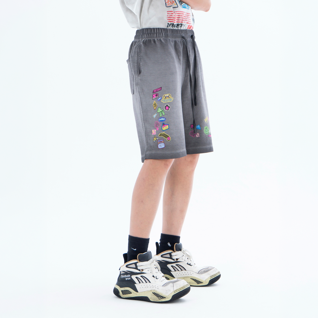 CLP Retro Gradient Badge Graphic Drawstring Shorts-Shorts-M / 27"-Free Shipping Leatheretro