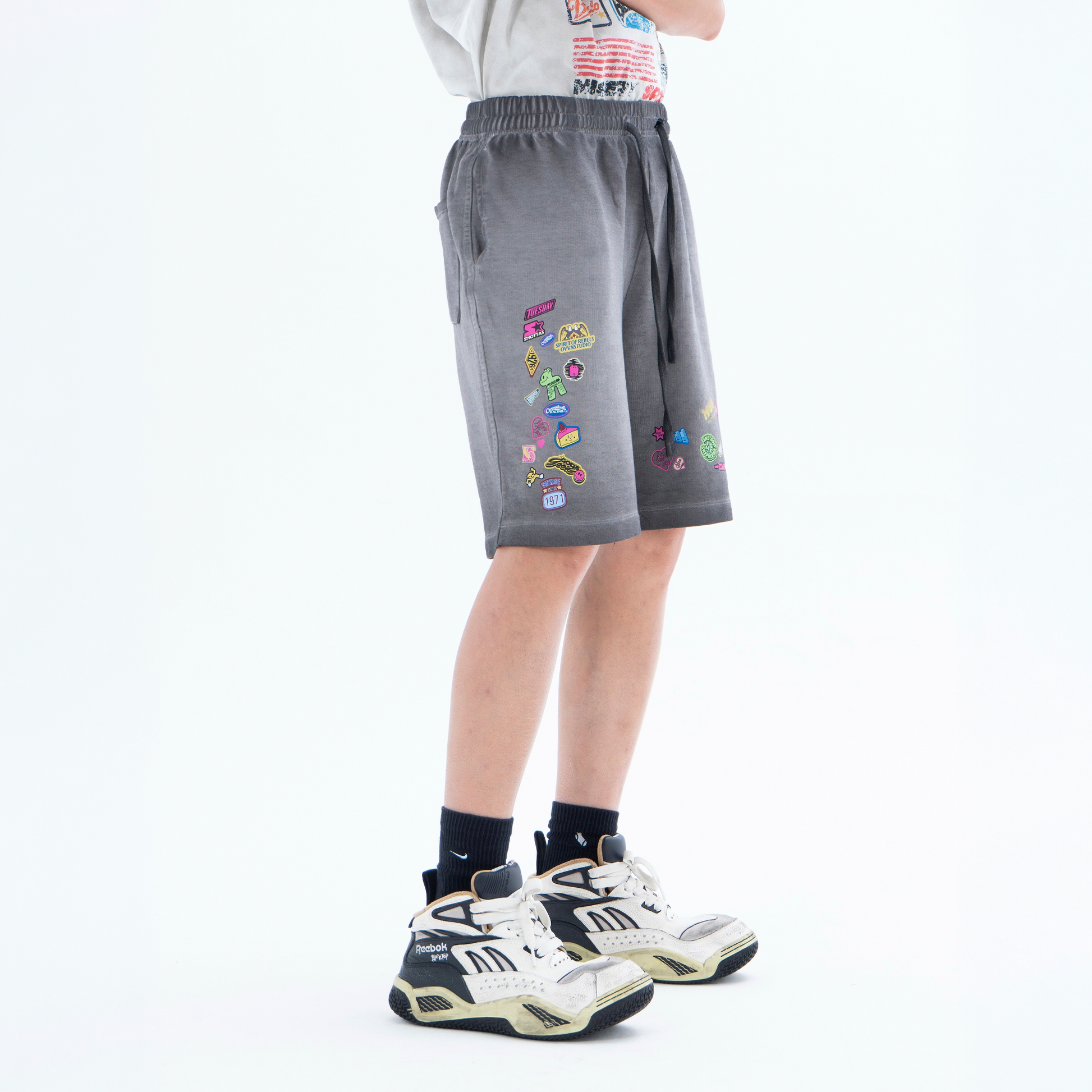 CLP Retro Gradient Badge Graphic Drawstring Shorts-Shorts-M / 27"-Free Shipping Leatheretro