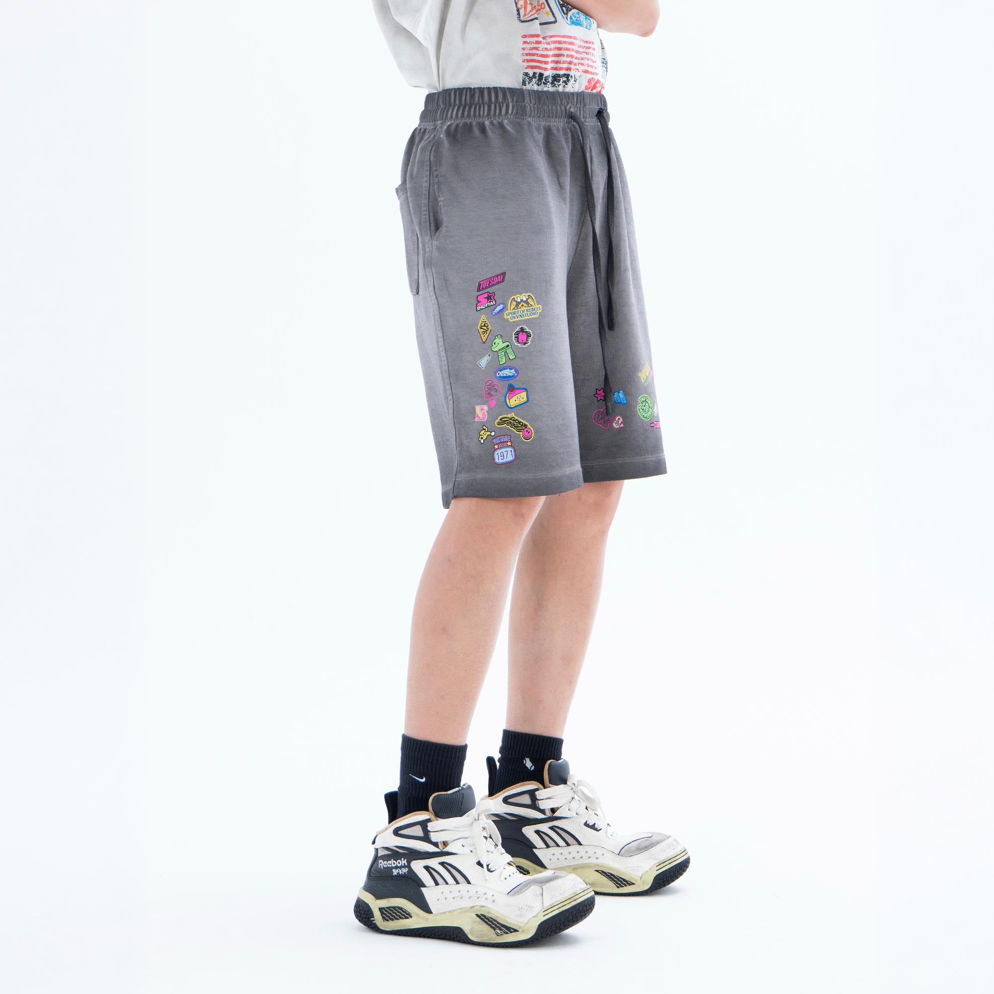 CLP Retro Gradient Badge Graphic Drawstring Shorts-Shorts-M / 27"-Free Shipping Leatheretro