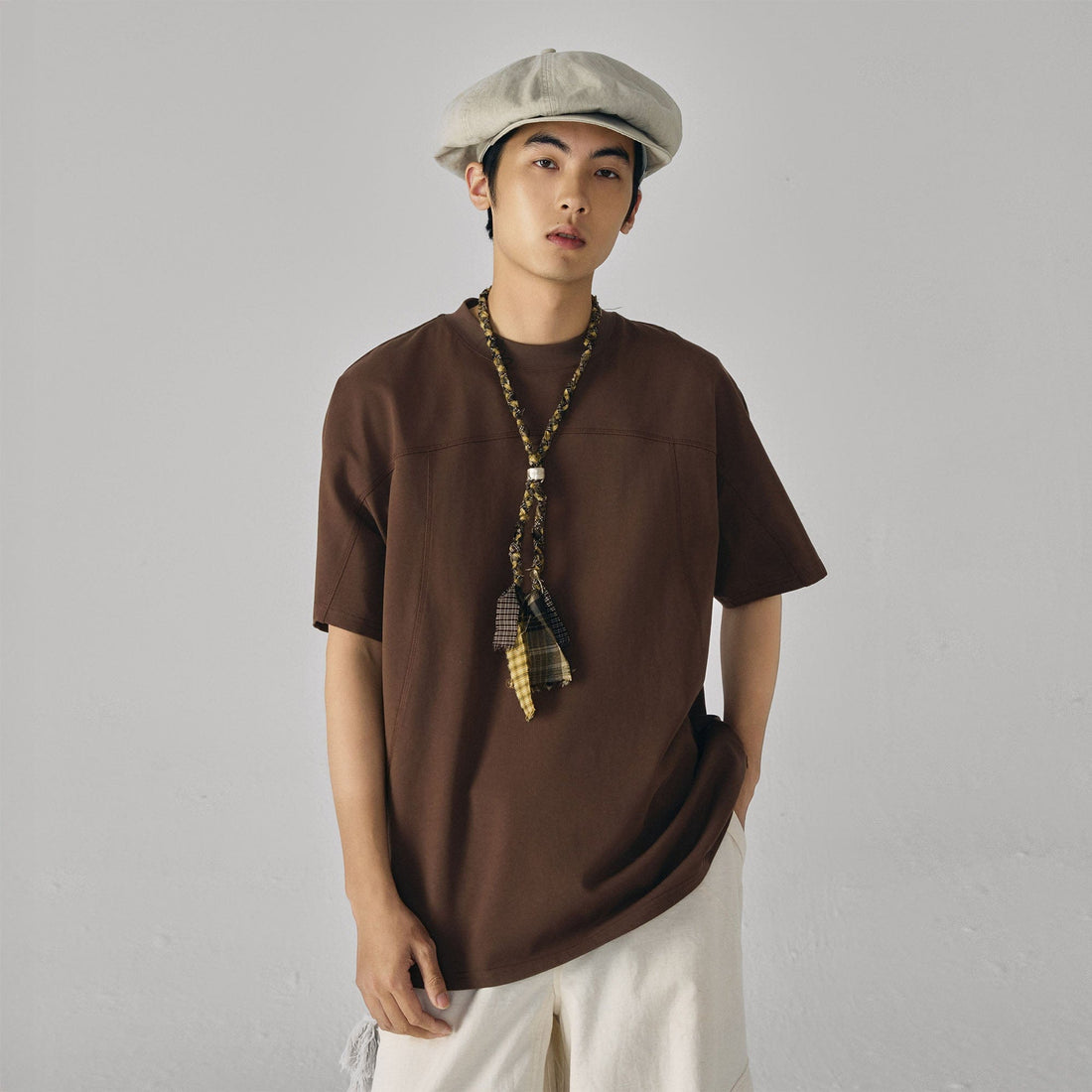 GONGHE REPUB Essential Stitch Sorona T-Shirt-T Shirt-S-Brown-Free Shipping Leatheretro