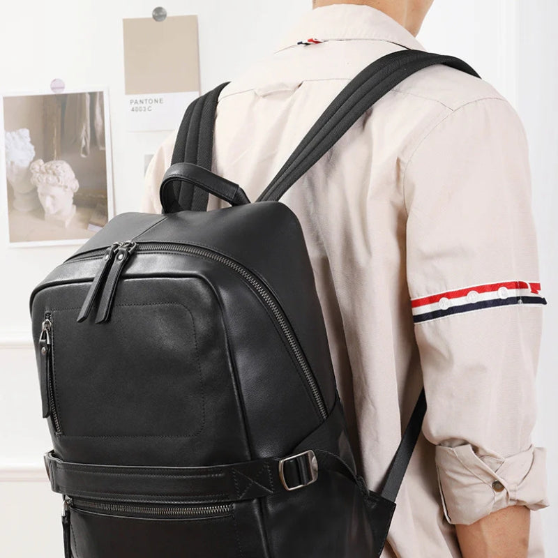 Men’s Business Commute Backpack – Modern Travel Tech Device Bag-Backpacks-Black-Free Shipping Leatheretro