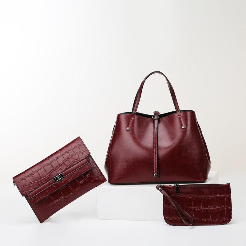 Luxury Retro Women's Hand-carrying Bag - Modern Leather Style Handbag-Handbags-Wine Red Three Piece Suit-Free Shipping Leatheretro