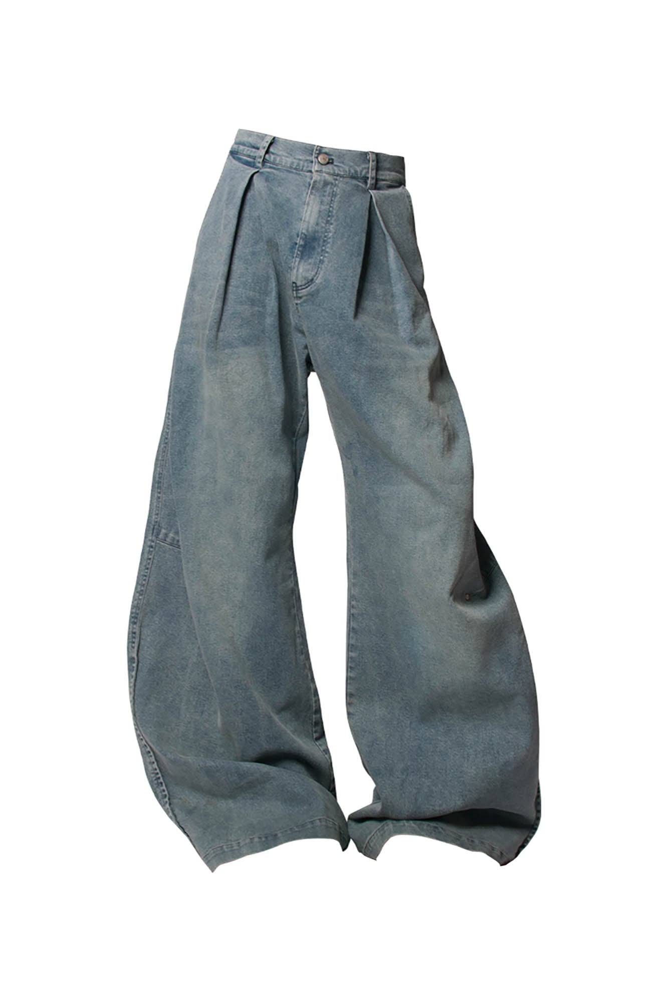 RELABEL Washed Pleated Waist Baggy Jeans-Jeans-XS-Green-Free Shipping Leatheretro