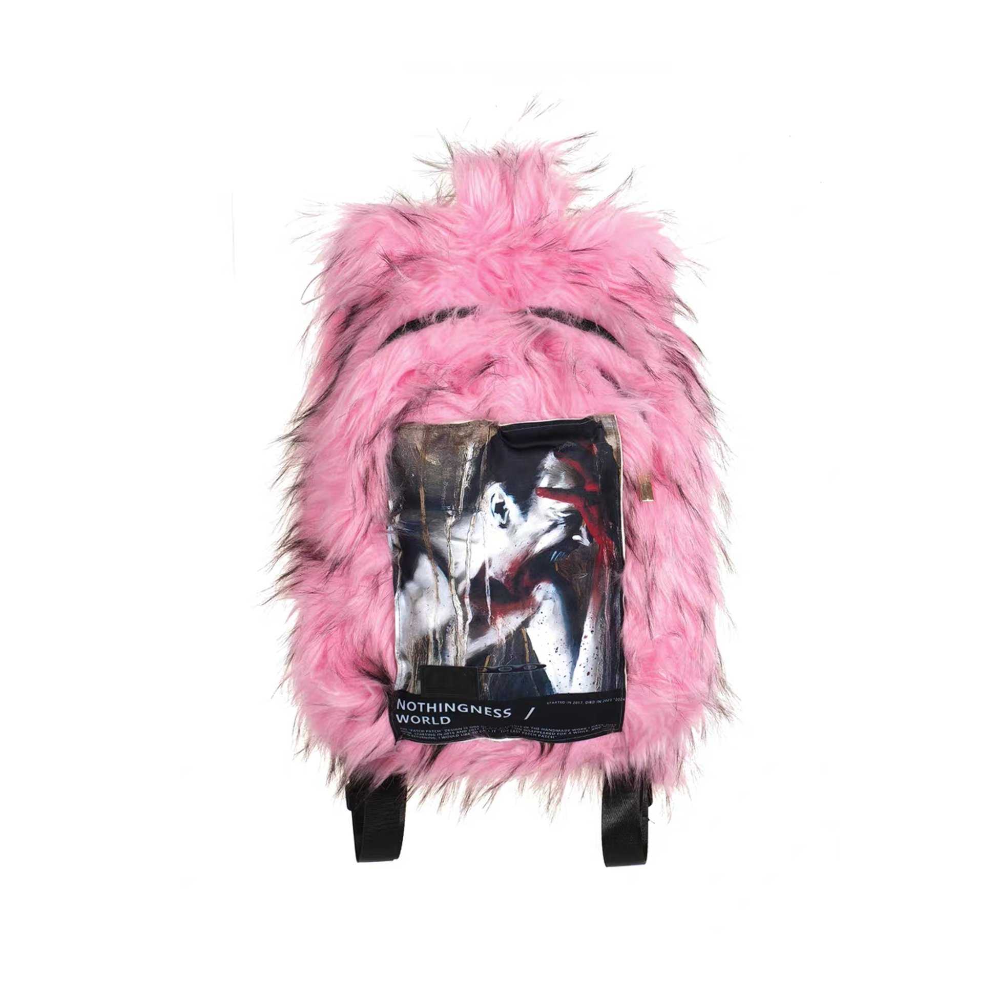 NOTHINGNESS WORLD Shaggy Faux Fur Graphic-Patch Backpack-Bag-Pink (Preorder)-Free Shipping Leatheretro
