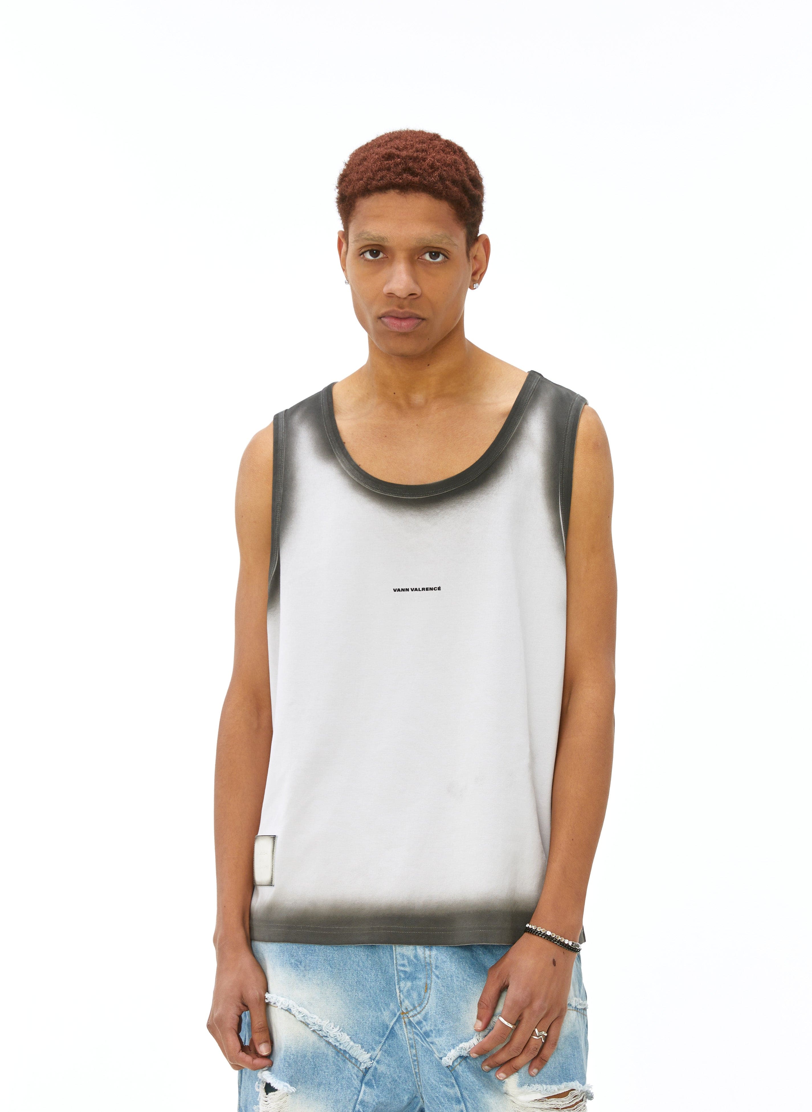 VANN VALRENCE Distressed Edge-Sprayed Oversized Tank Top-T Shirt-S-Free Shipping Leatheretro