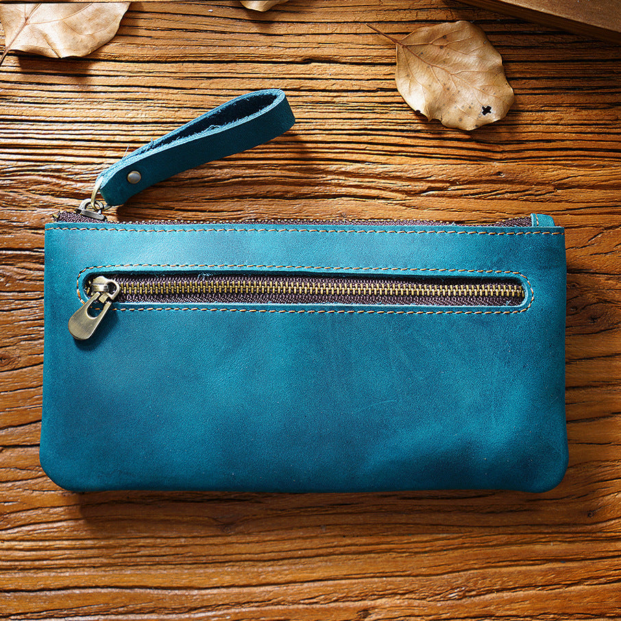 Retro Crazy Horse Leather Pencil Case - Creative Portable Hand Grip Buggy Bag-Pencil Case-Blue-Free Shipping Leatheretro