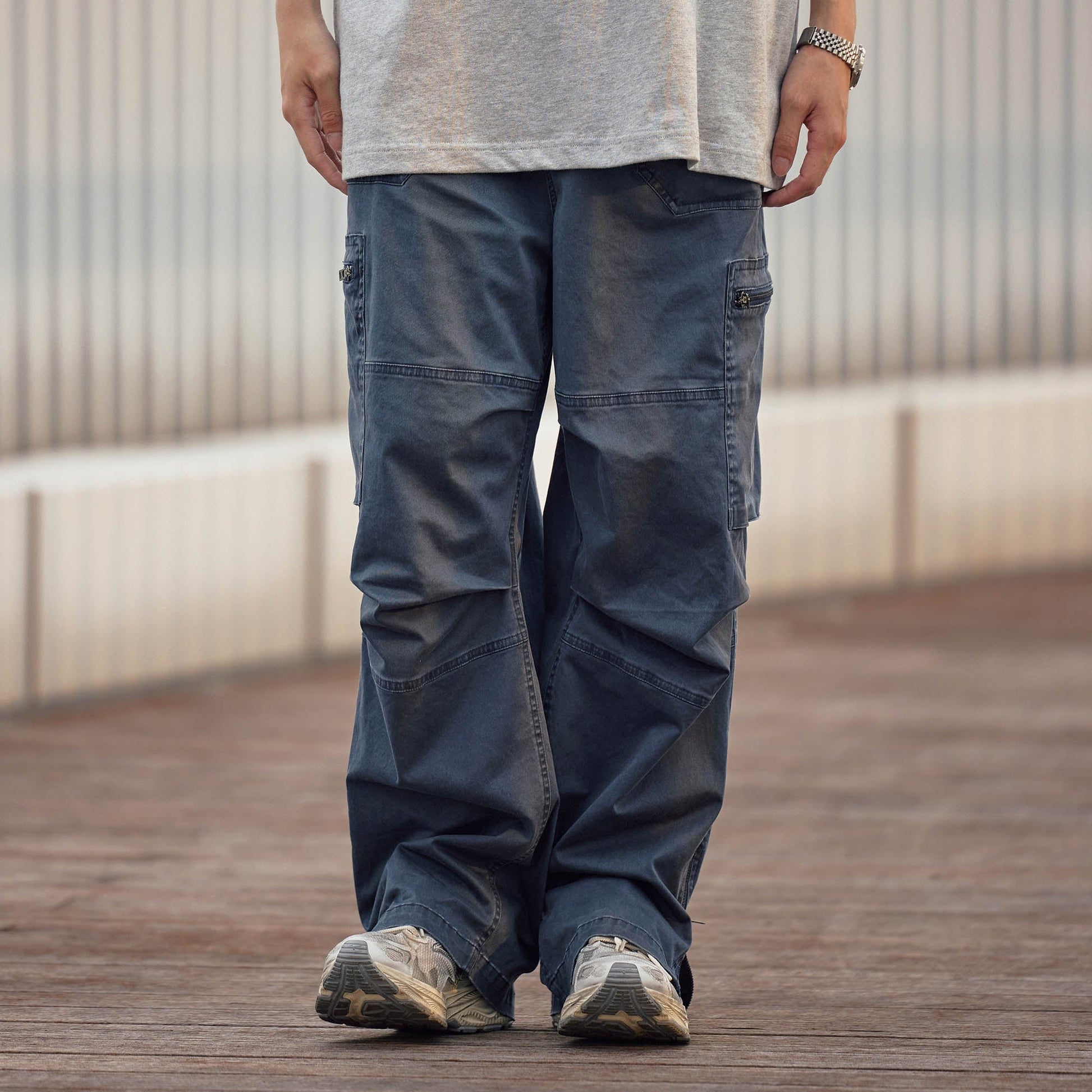 BANANA CLUB Zippered-Hem Multi-Pocket Crinkled Cargo Pants-Pants-S-Brown-Free Shipping Leatheretro