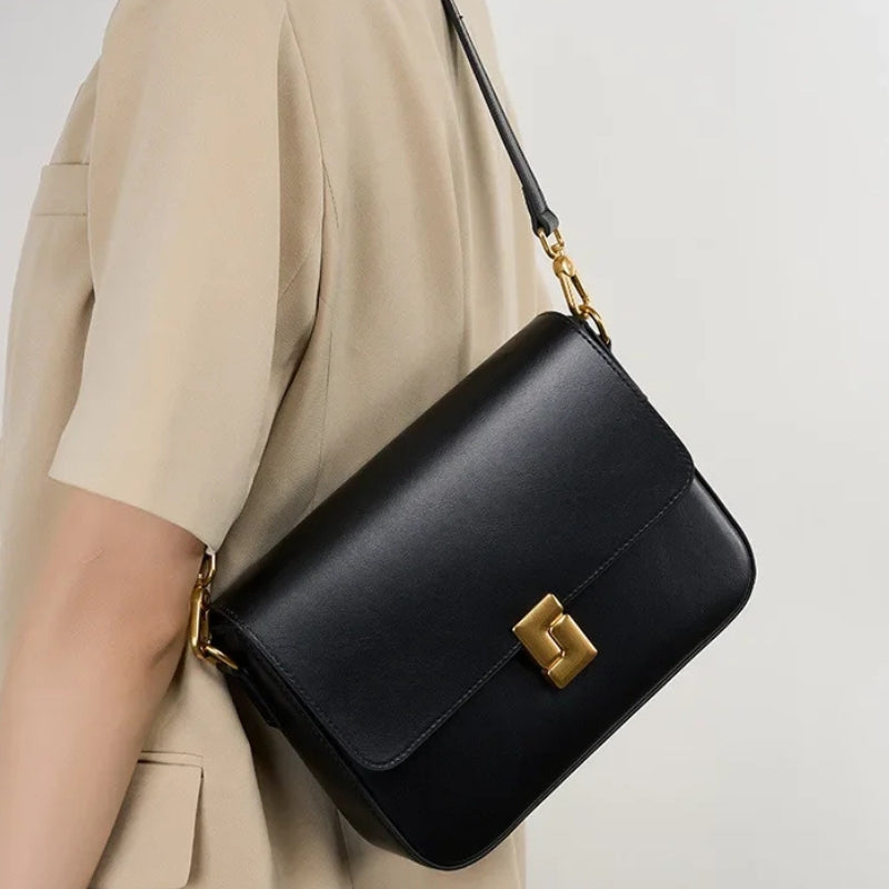 Genuine Leather Small Square Crossbody Bag - Women's Fashion Shoulder Handbags-Crossbody Bag-Black-Free Shipping Leatheretro