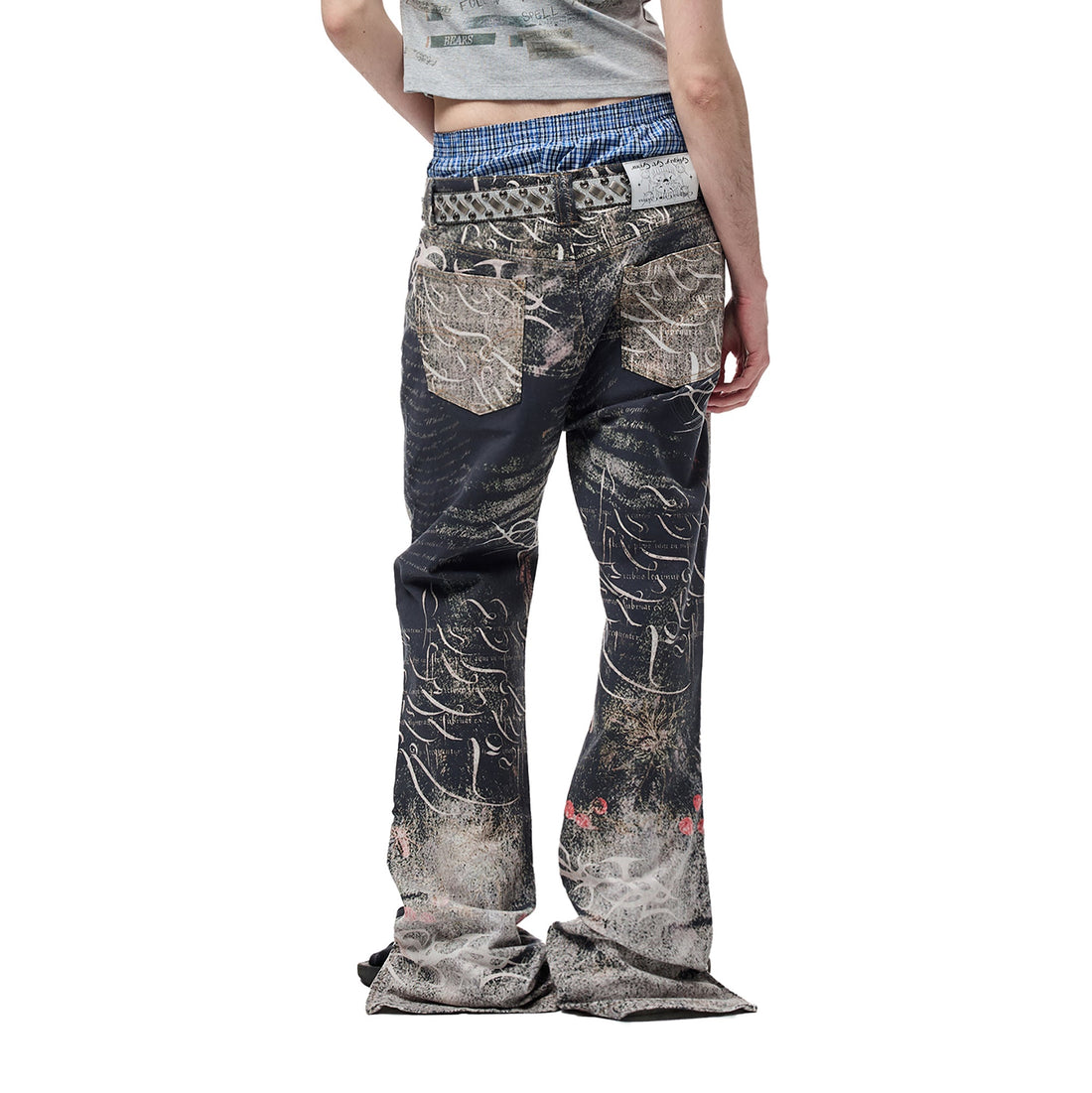 CYCYCY Full-Print Script Flared Jeans-Jeans-XXS / 27"-Free Shipping Leatheretro