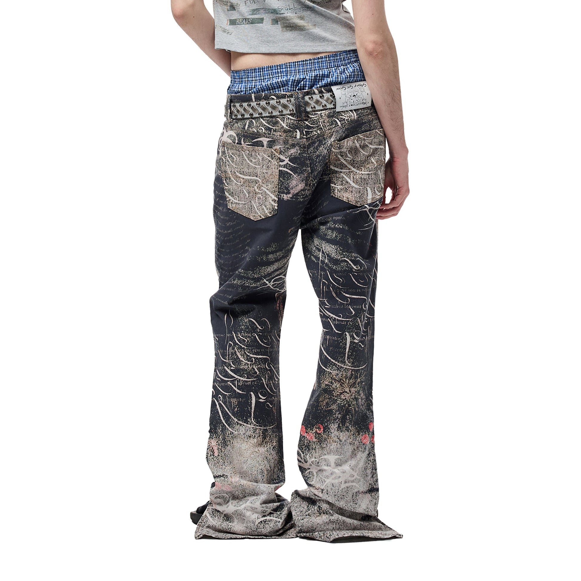 CYCYCY Full-Print Script Flared Jeans-Jeans-XXS / 27"-Free Shipping Leatheretro