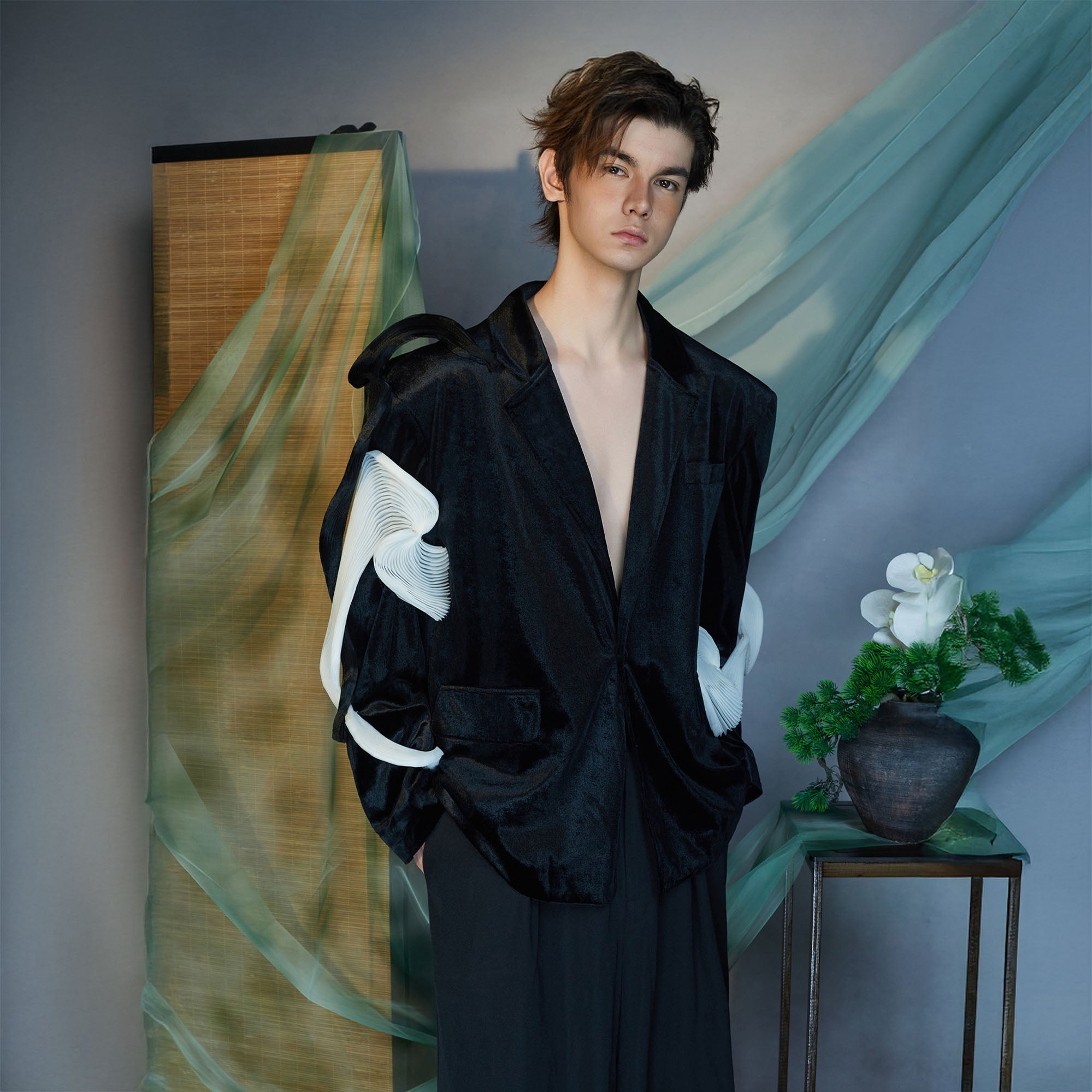 JIECHI Velvet Deep V Blazer-Jacket-M (Preorder)-Free Shipping Leatheretro