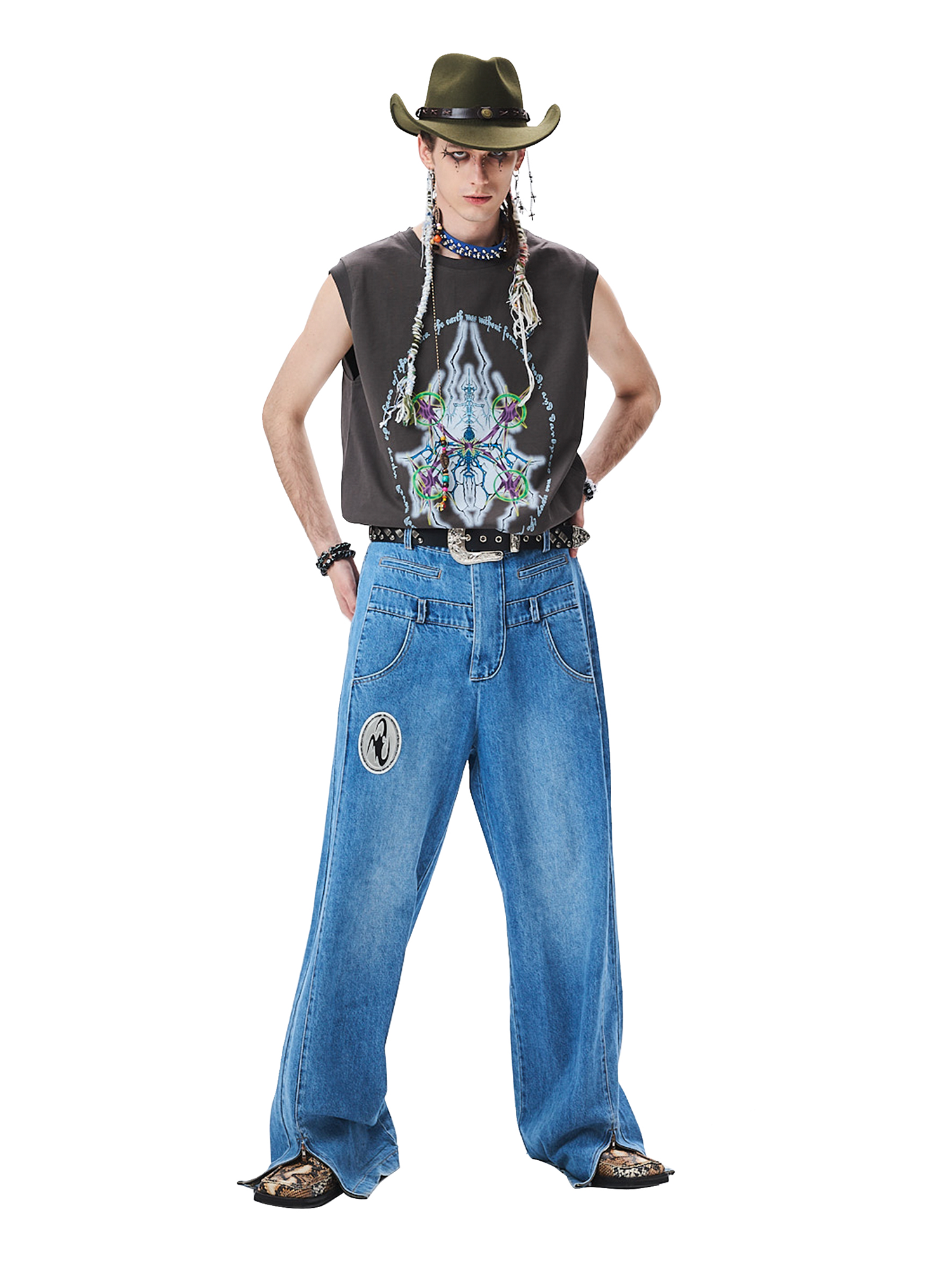 CYCYCY Deconstructed Double-Waist Washed Jeans-Jeans-XS / 28"-Free Shipping Leatheretro