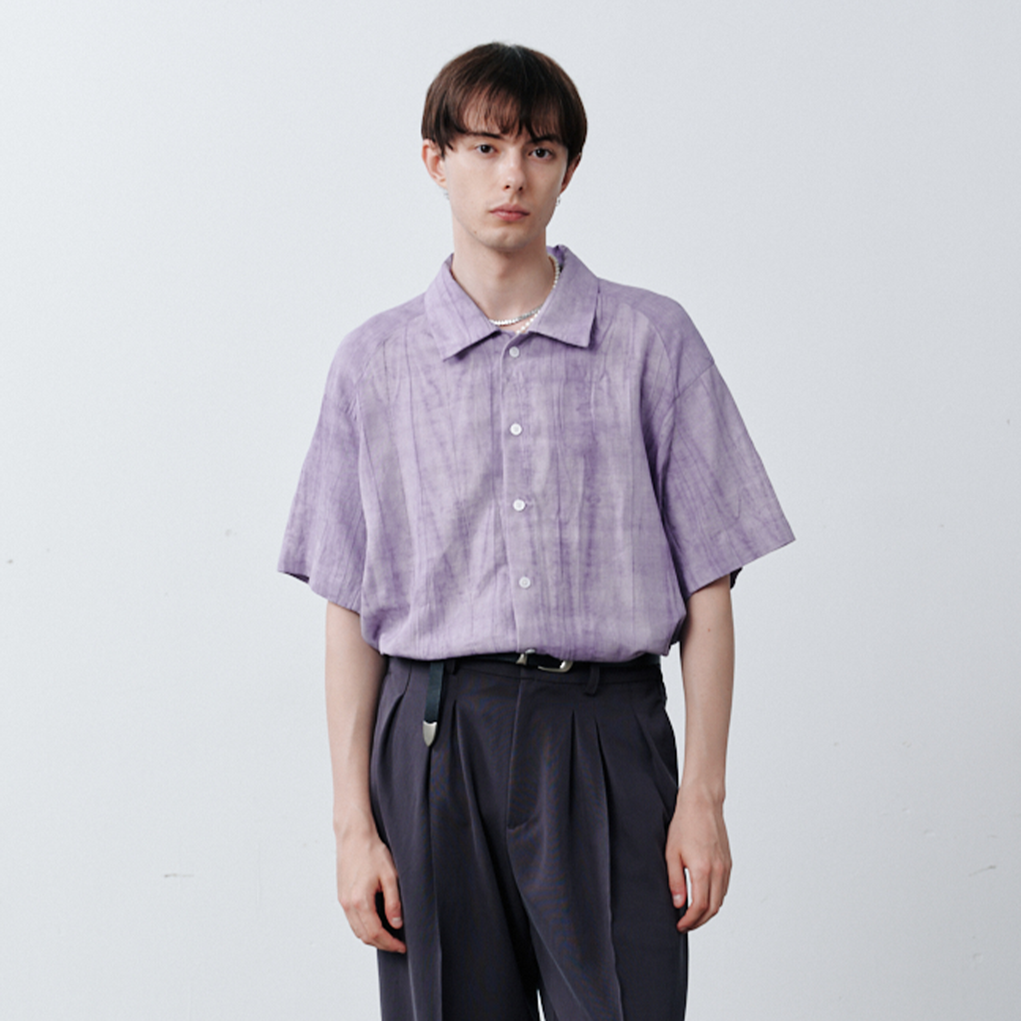GRAINMUSTARD Crinkled Linen-Cotton Half Shirt-Half shirt-XS-Free Shipping Leatheretro
