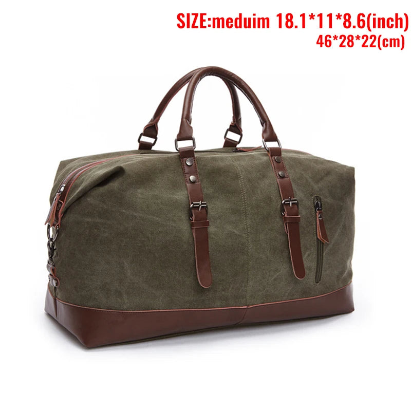 Canvas Men's Carry-On Luggage and Duffel Bag-Duffel Bags-Medium-Green-Free Shipping Leatheretro