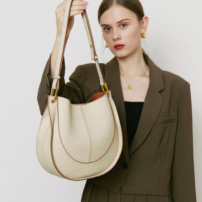 Luxury Soft Leather Crossbody Saddle Bag-Handbags-Beige-Free Shipping Leatheretro