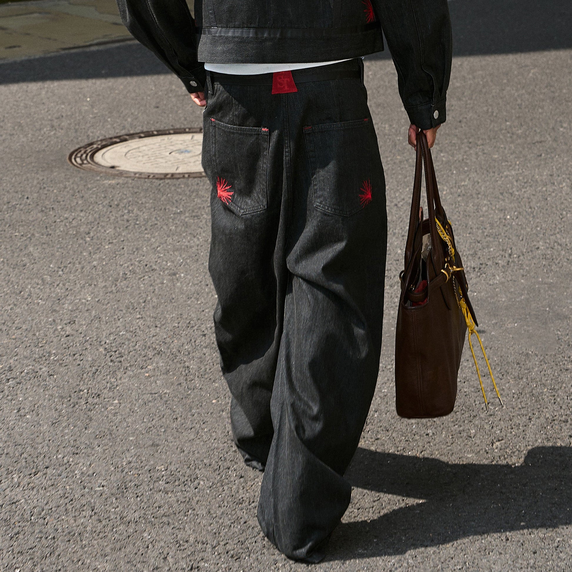 STEEPC Button Fly Wide-Leg Raw Selvage Jeans-Jeans-S-Free Shipping Leatheretro