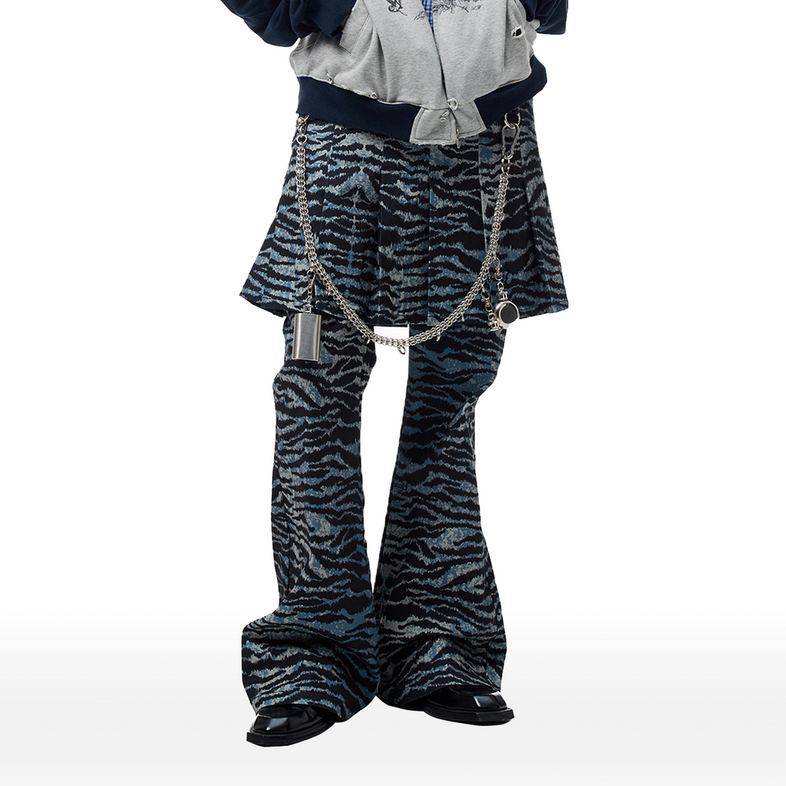 CYCYCY Punk Tiger-Stripe Detachable Pleated Flared Pants-Pants-XXS / 27"-Free Shipping Leatheretro