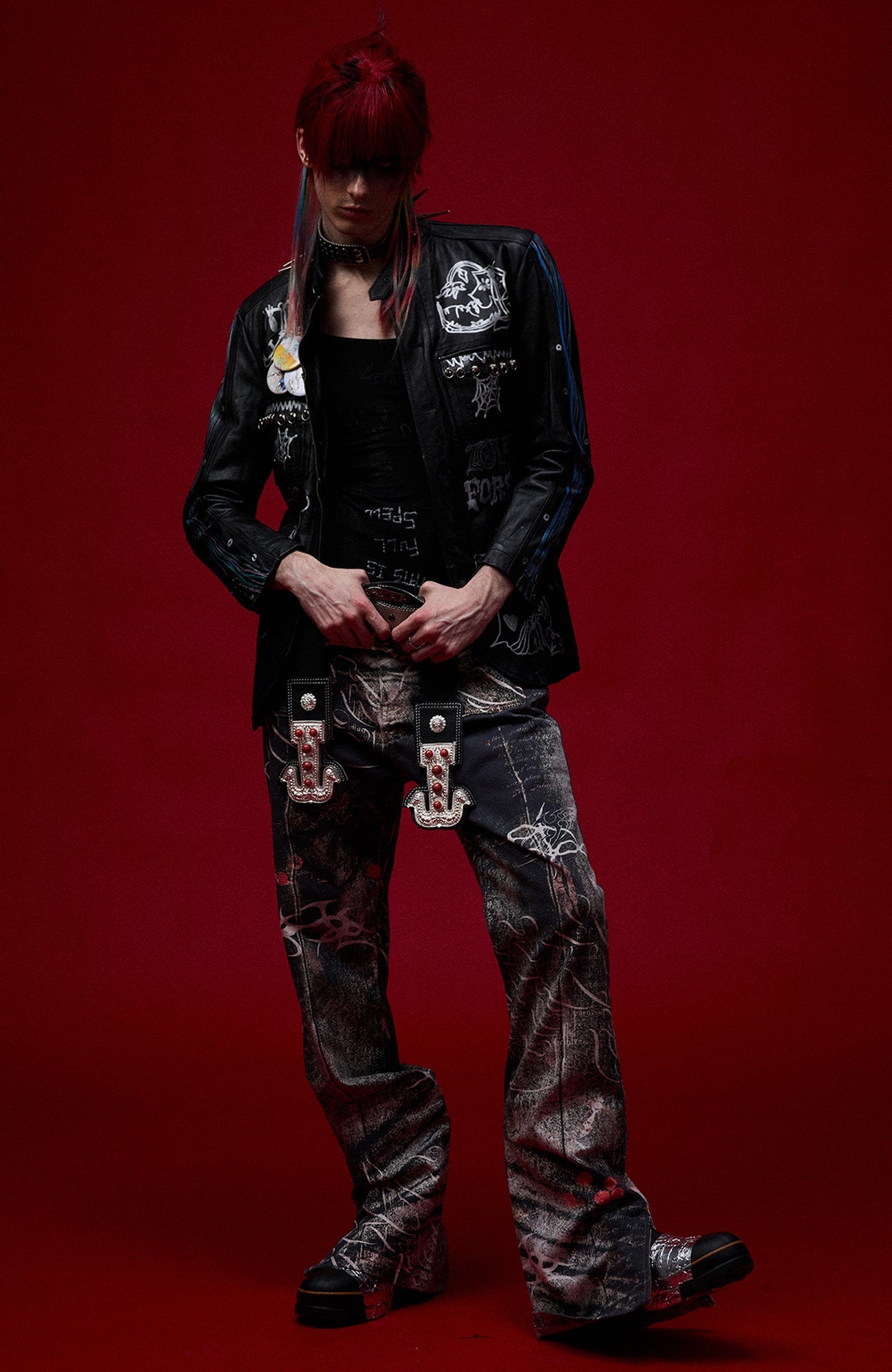 CYCYCY Full-Print Script Flared Jeans-Jeans-XXS / 27"-Free Shipping Leatheretro