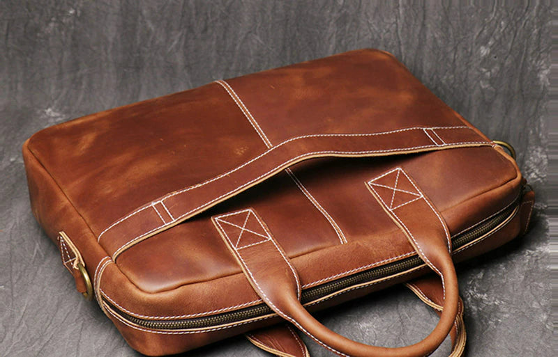 Men's Genuine Leather Vintage Briefcase-Briefcase-Dark Brown-Free Shipping Leatheretro