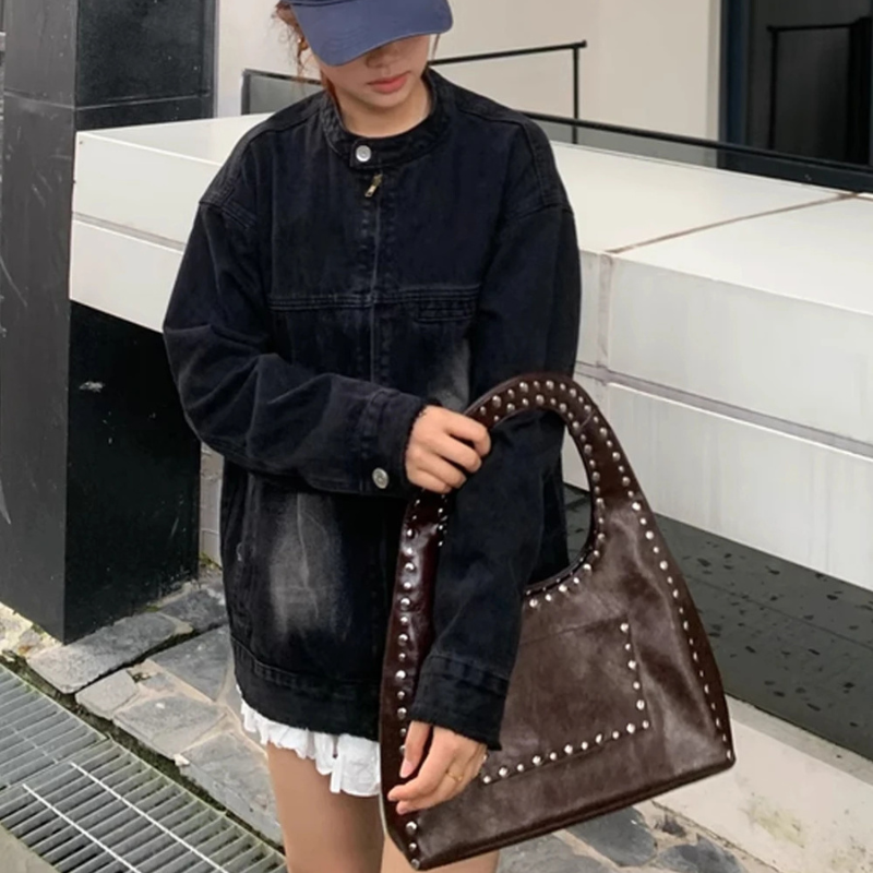 Retro Rivet Oil Wax Leather Shoulder Bag-Handbags-Coffee-Free Shipping Leatheretro