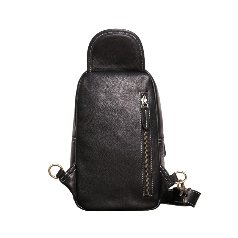 European and American Men's Crazy Horse Leather Crossbody Chest Bag-Chest Bags-Black-Free Shipping Leatheretro