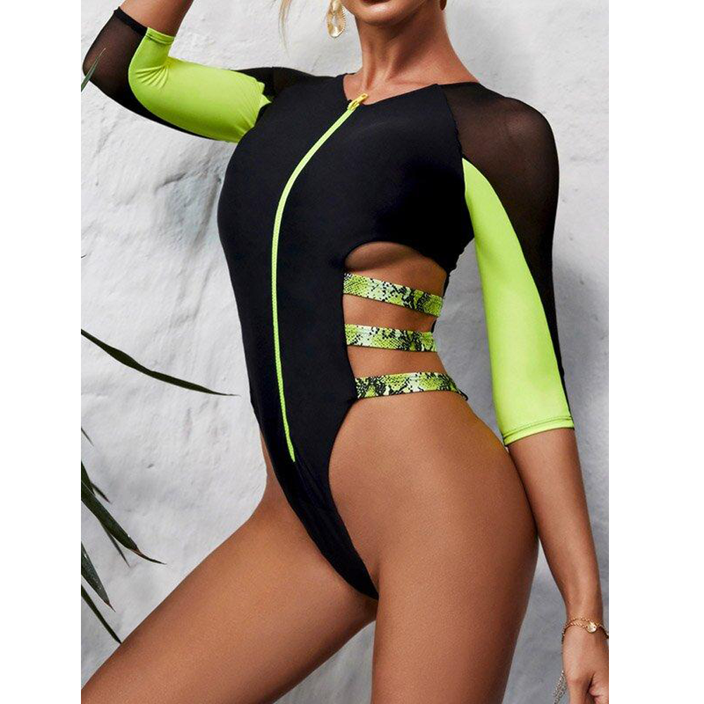 Long Sleeve One-Piece Wetsuit/Swimwear-Women Swimwear-BLUE-S-Free Shipping Leatheretro