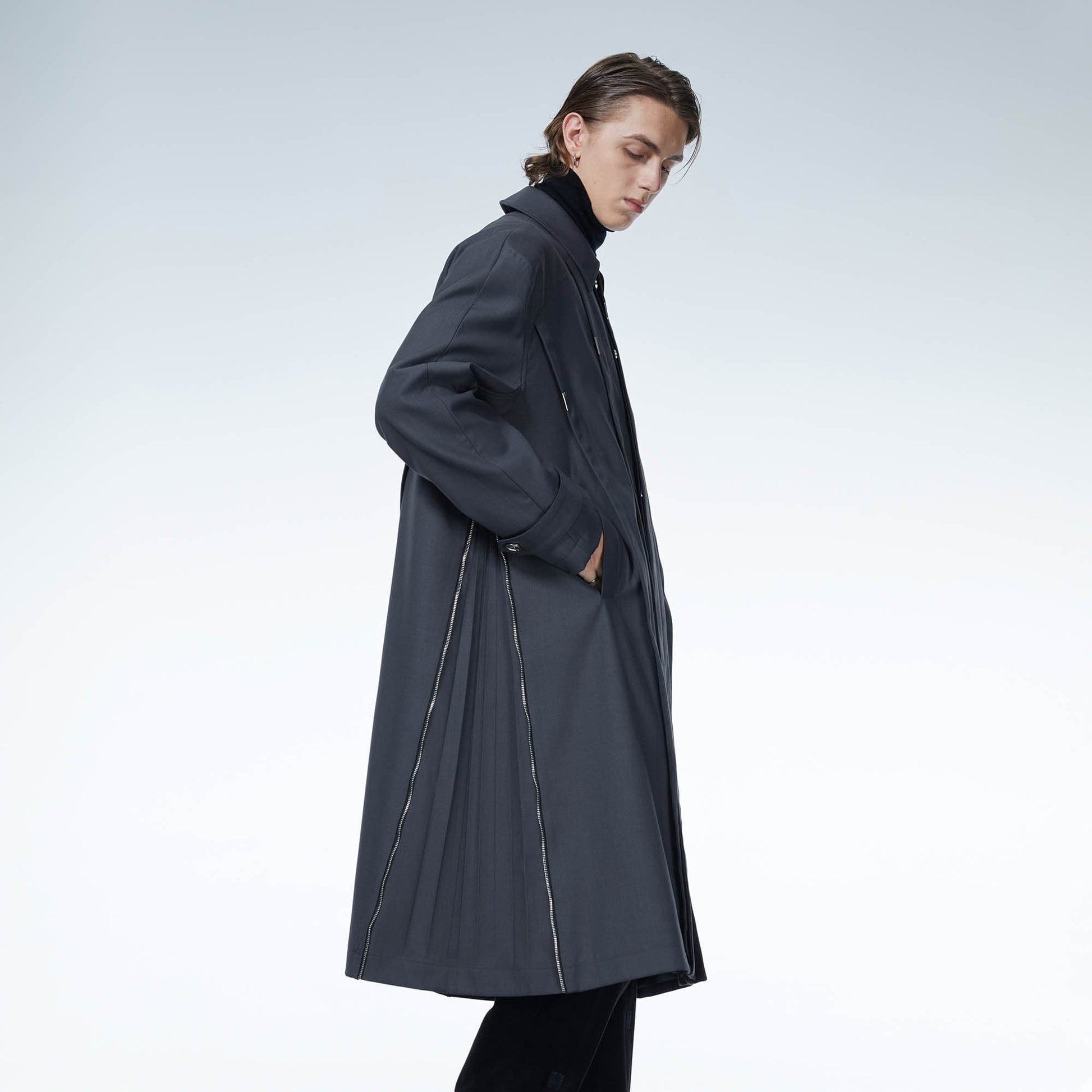 LOSTNFOUND Spliced Pleated Side-Zip Overcoat-Jacket-S-Free Shipping Leatheretro