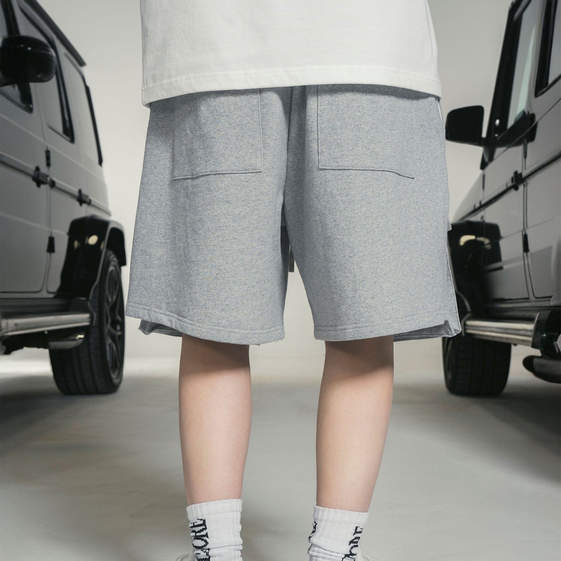 MAKEMORE Flap-Pocket Wide-Leg Drawstring Shorts-Shorts-S-Gray-Free Shipping Leatheretro