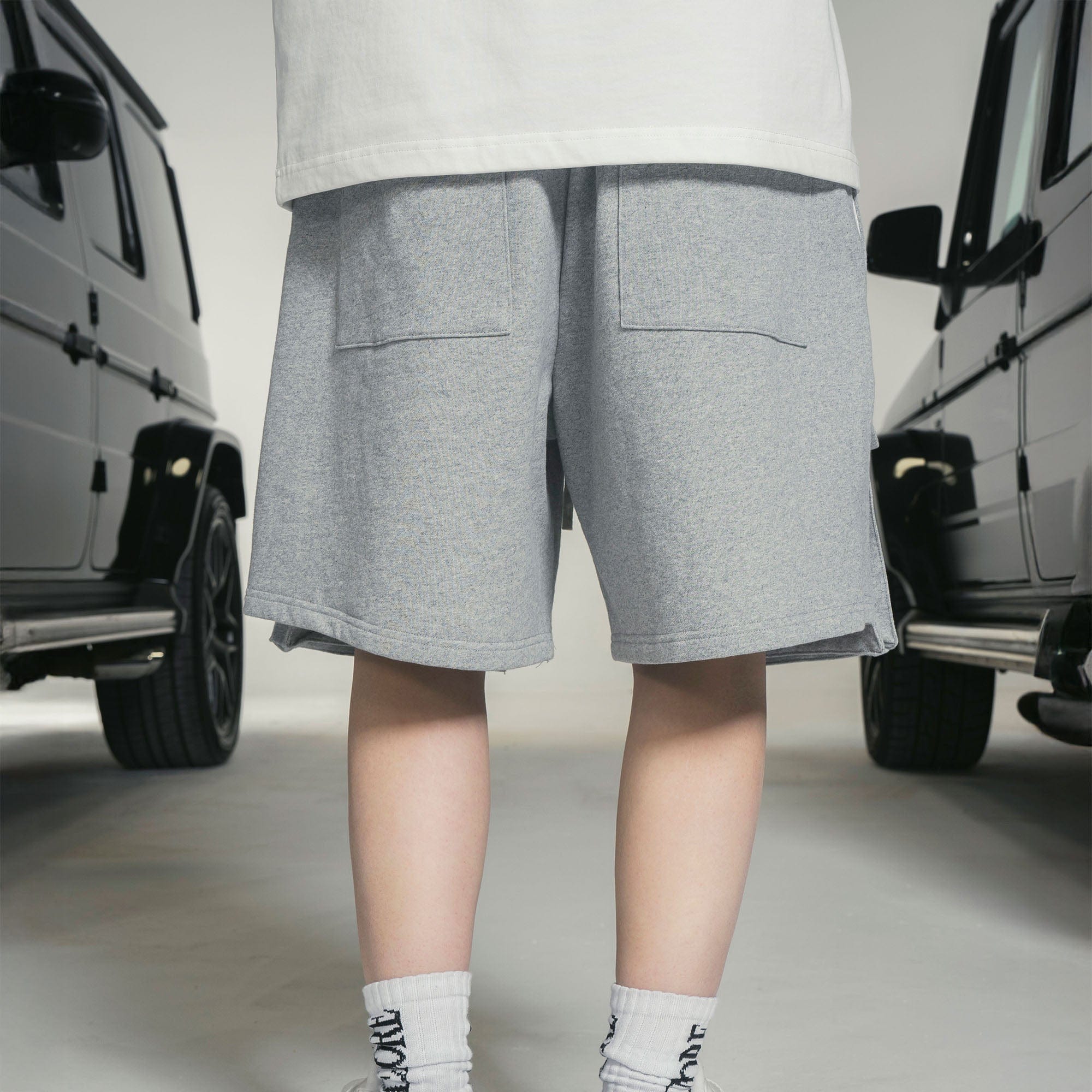 MAKEMORE Flap-Pocket Wide-Leg Drawstring Shorts-Shorts-S-Gray-Free Shipping Leatheretro