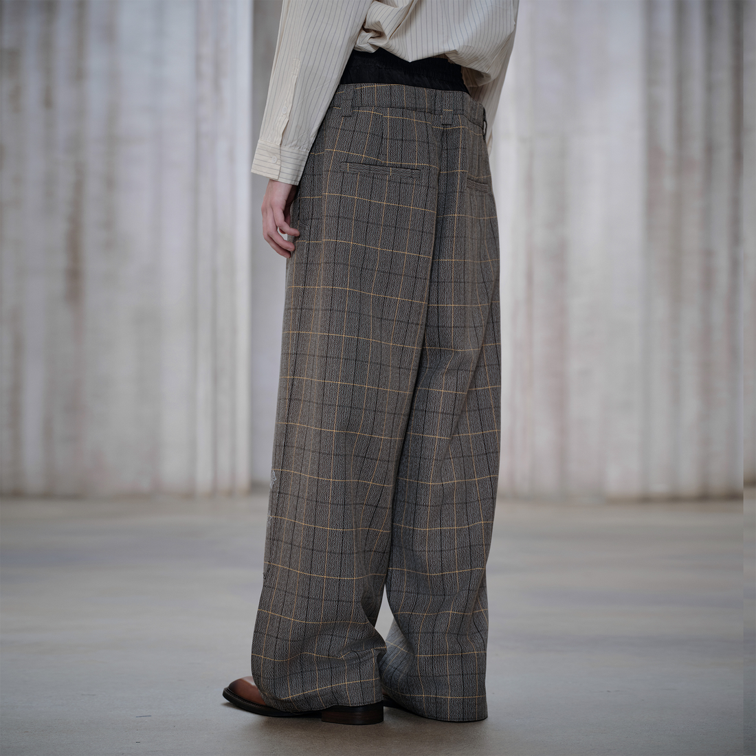 FACEONLAB Contrast Double-Waist Plaid Graphic Trousers-Pants-M (Preorder)-Free Shipping Leatheretro