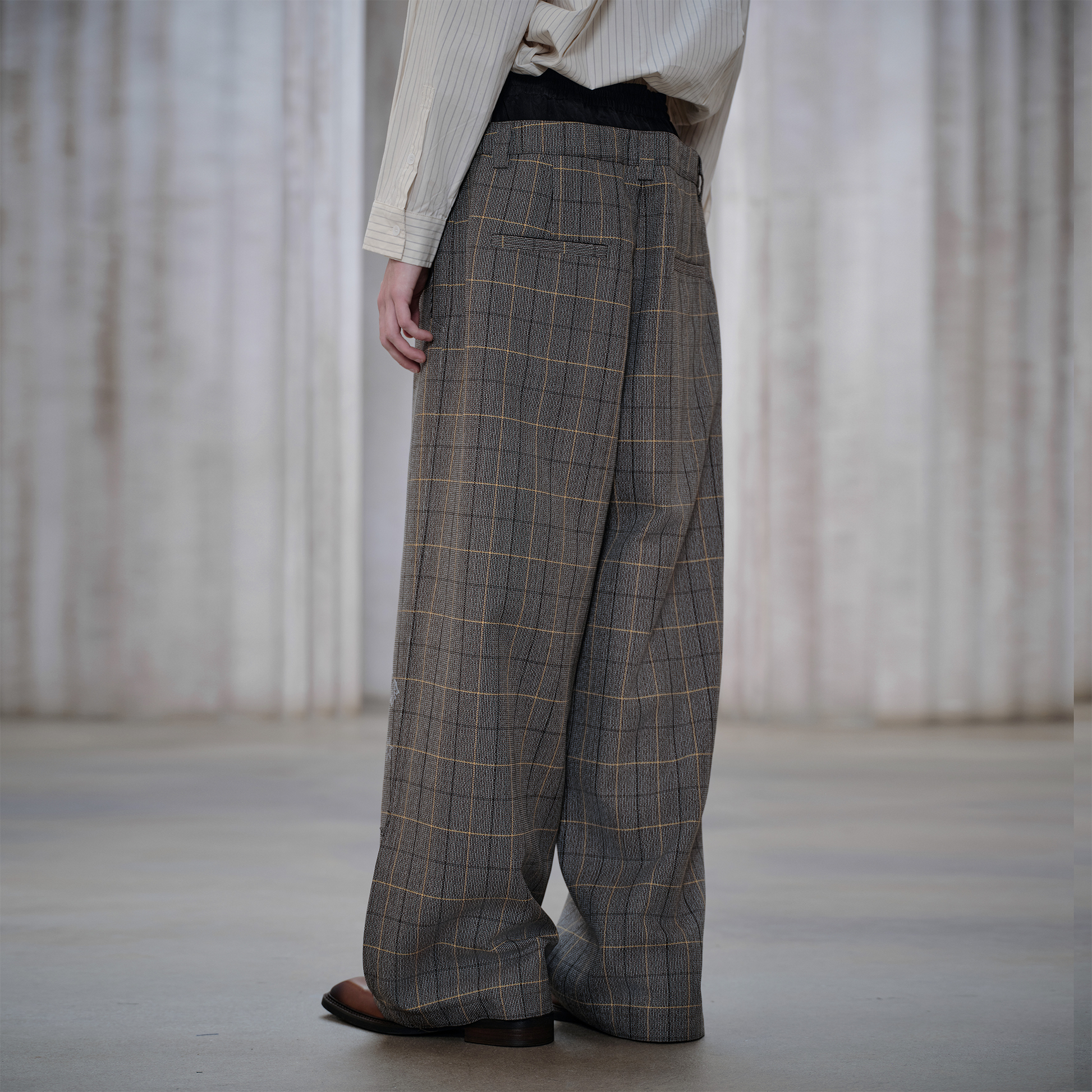 FACEONLAB Contrast Double-Waist Plaid Graphic Trousers-Pants-M (Preorder)-Free Shipping Leatheretro
