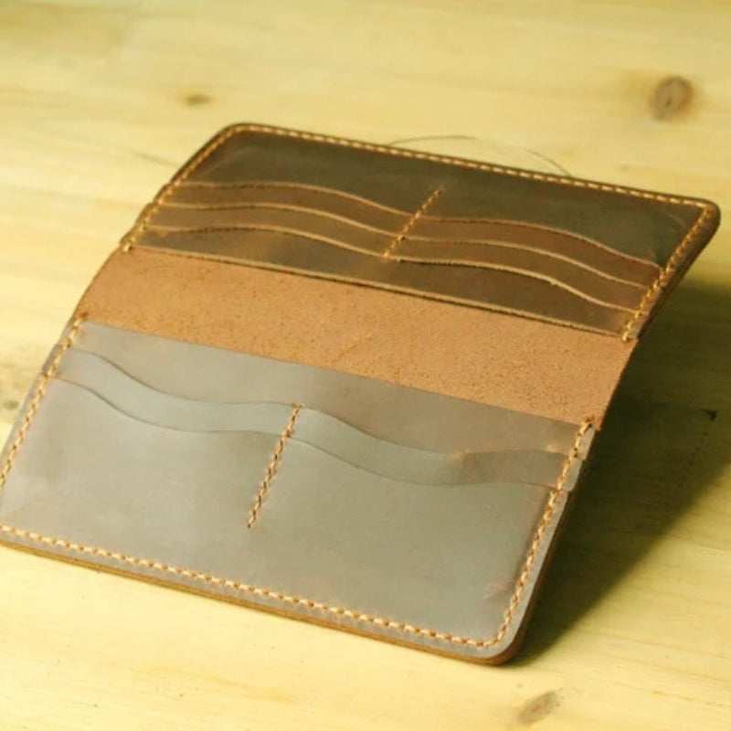 Handmade Vintage Crazy Horse Genuine Leather Wallet - Men Stylish Clutch Bag Purse-Wallets & Money Clips-Black without button-Free Shipping Leatheretro