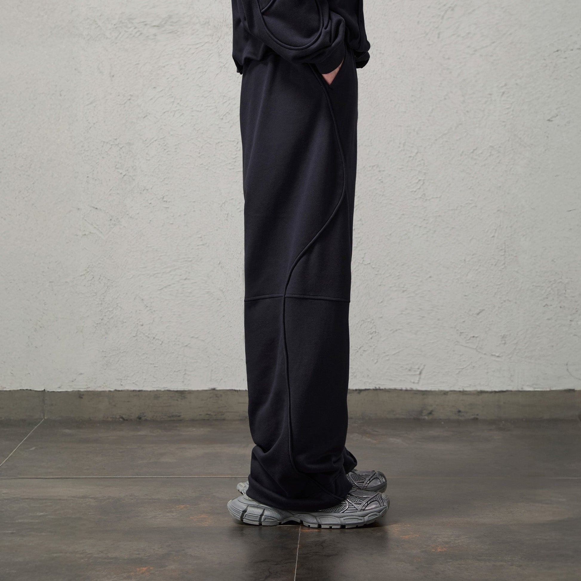 ORGANIC EMOTION Structured Panelled Oversized Sweatpants-Pants-Dark Blue-S-Free Shipping Leatheretro